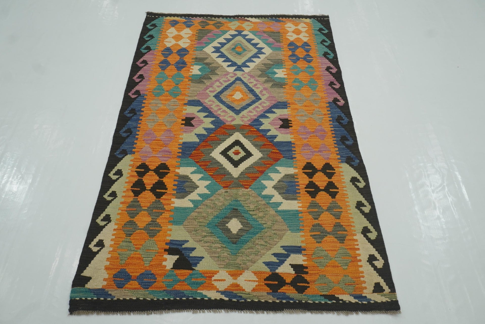 3x5 Orange Afghan Handmade Geometric Kilim Rug