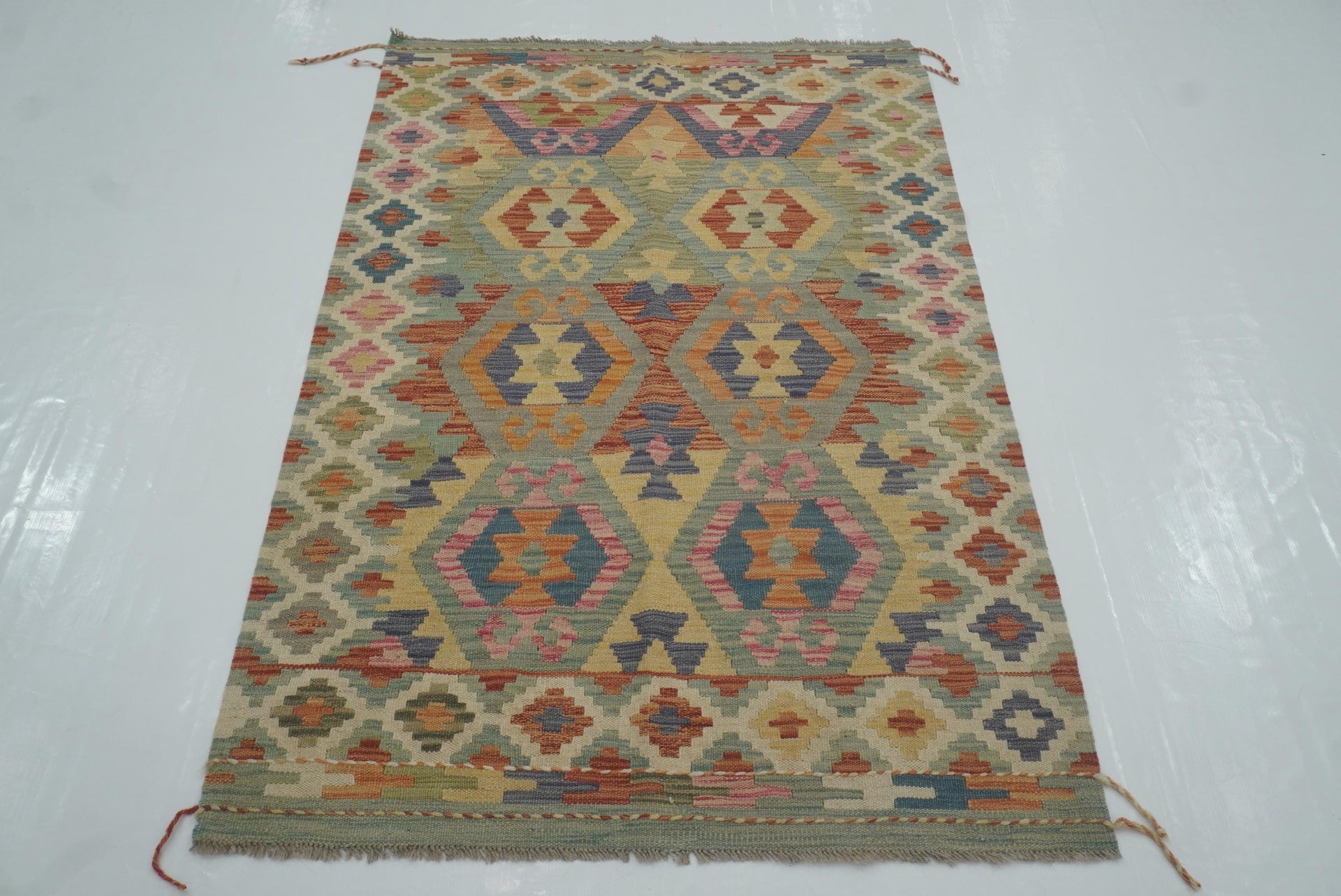 3x5 Muted Blue Afghan Handmade Geometric Kilim Rug