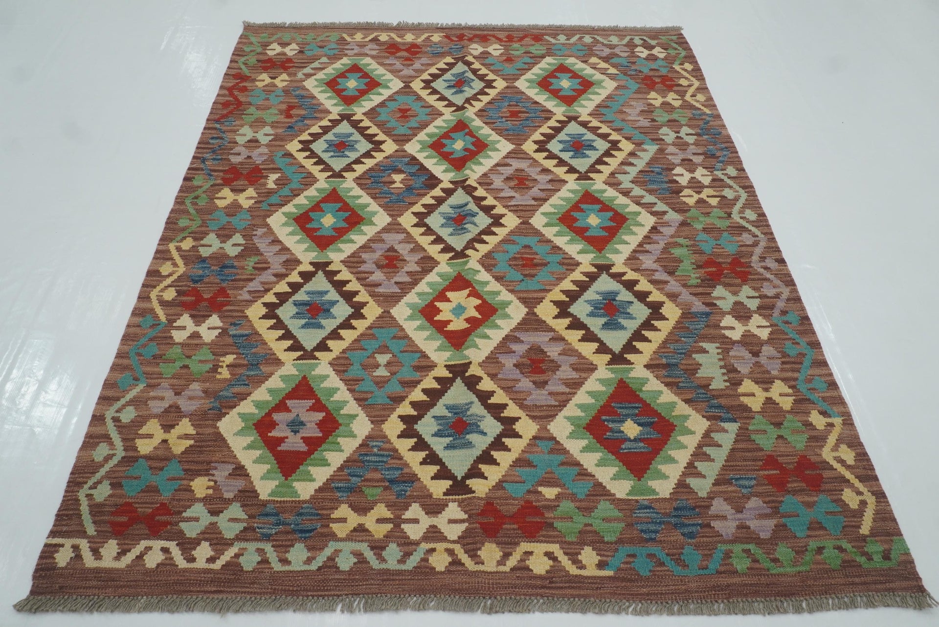 5x7 Purple Afghan Handmade Geometric Kilim Rug