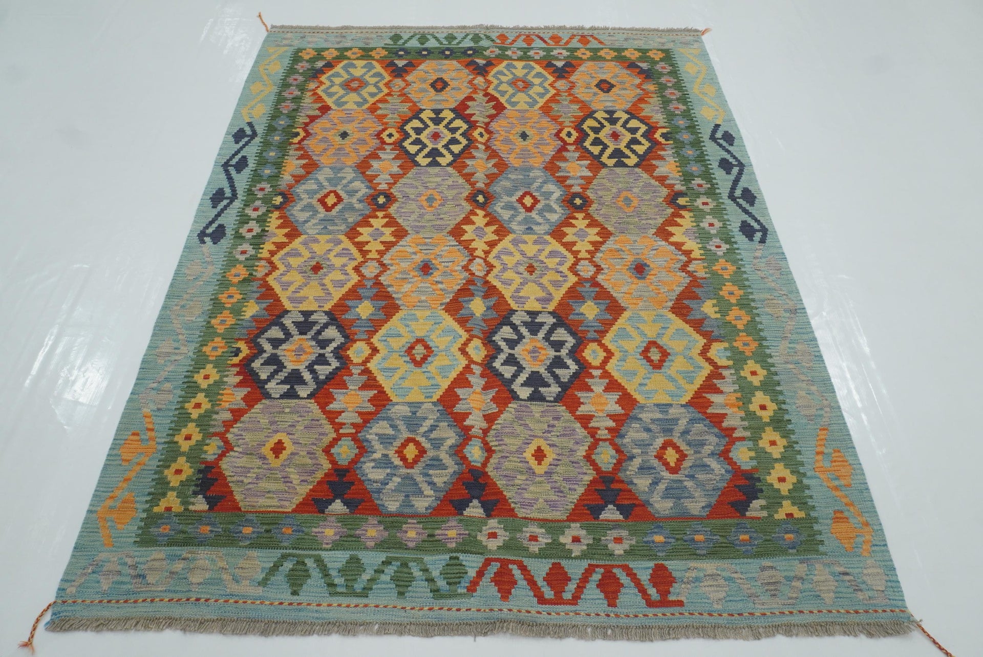 5x7 Red Afghan Handmade Geometric Kilim Rug