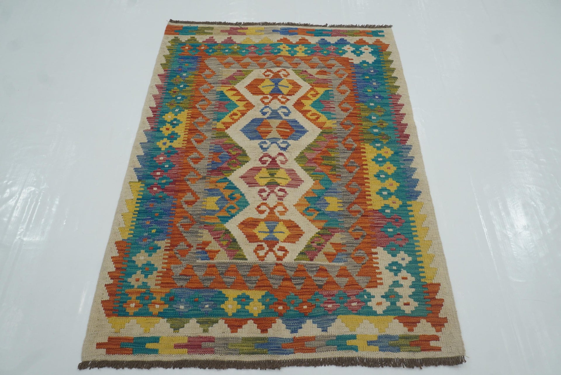 3x5 Red Afghan Handmade Geometric Kilim Rug