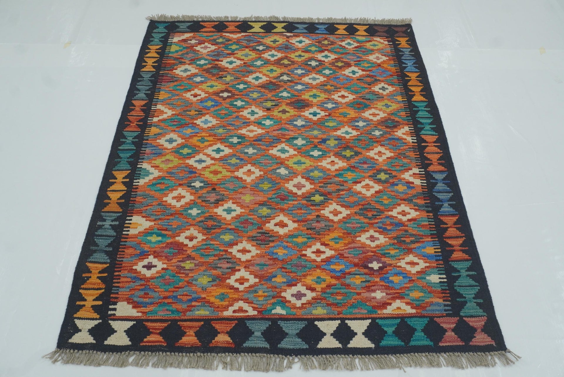 3x5 Rust Red Afghan Handmade Geometric Kilim Rug