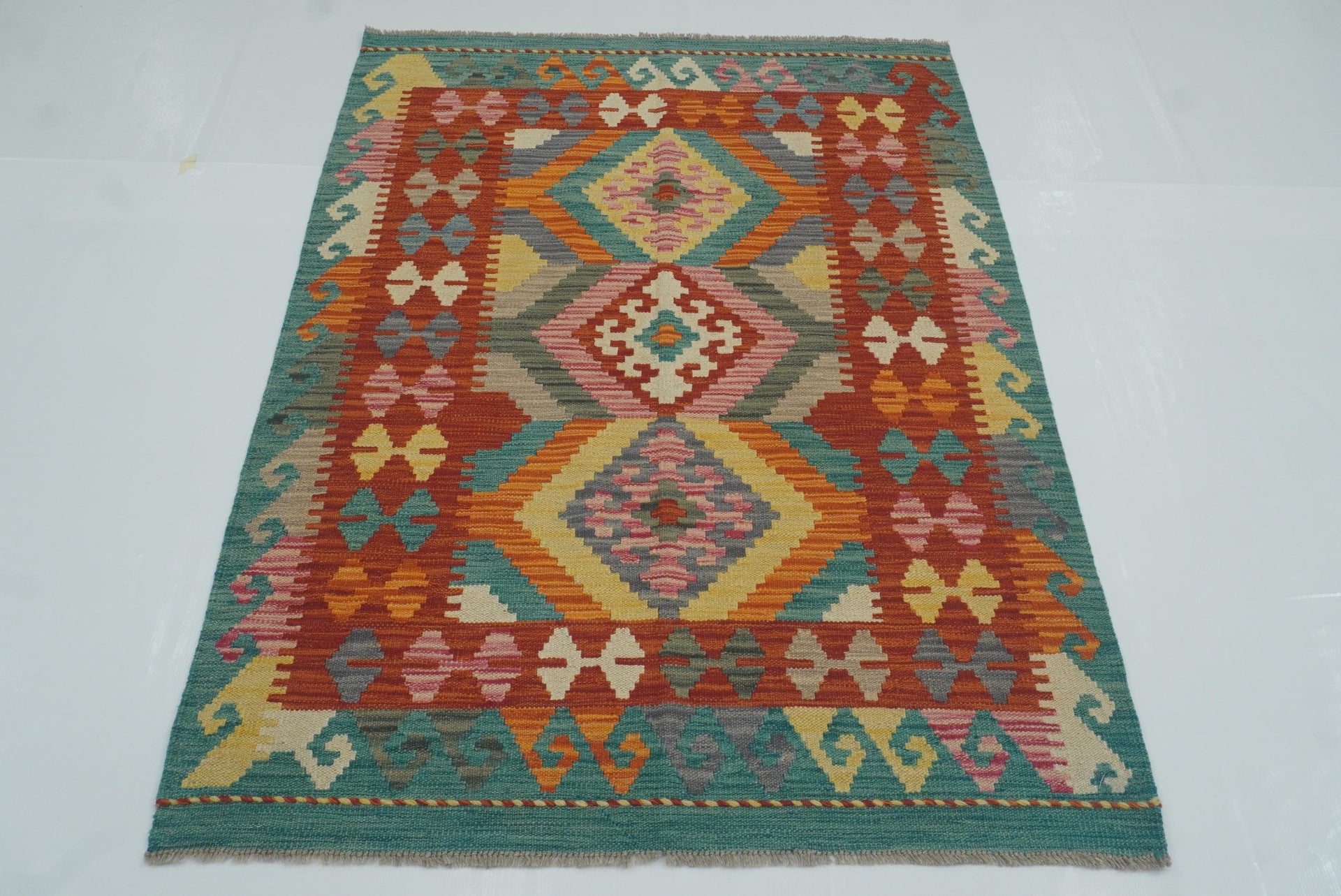 3x5 Red Afghan Handmade Geometric Kilim Rug
