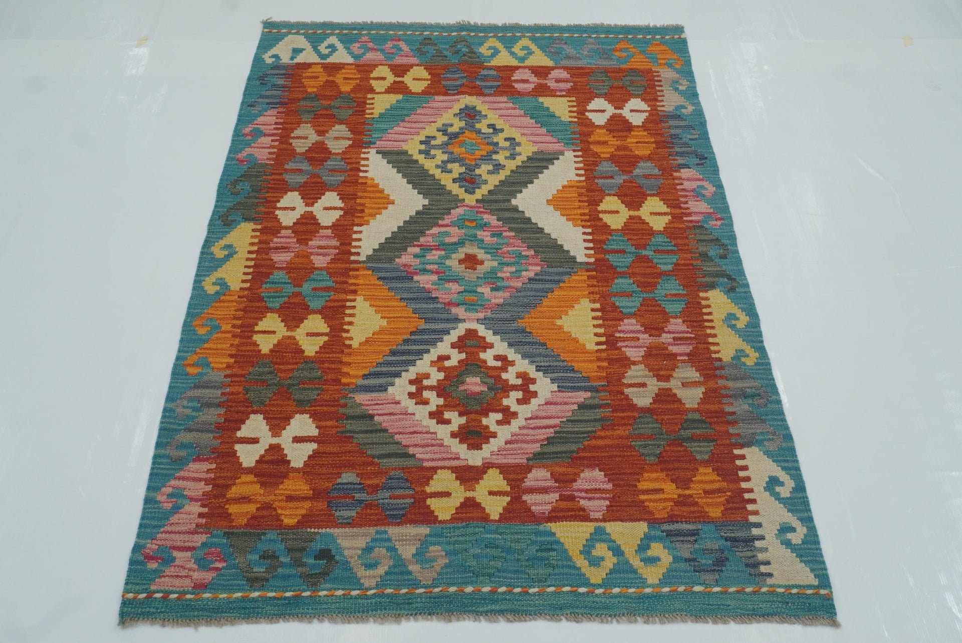 3x5 Red Afghan Handmade Geometric Kilim Rug