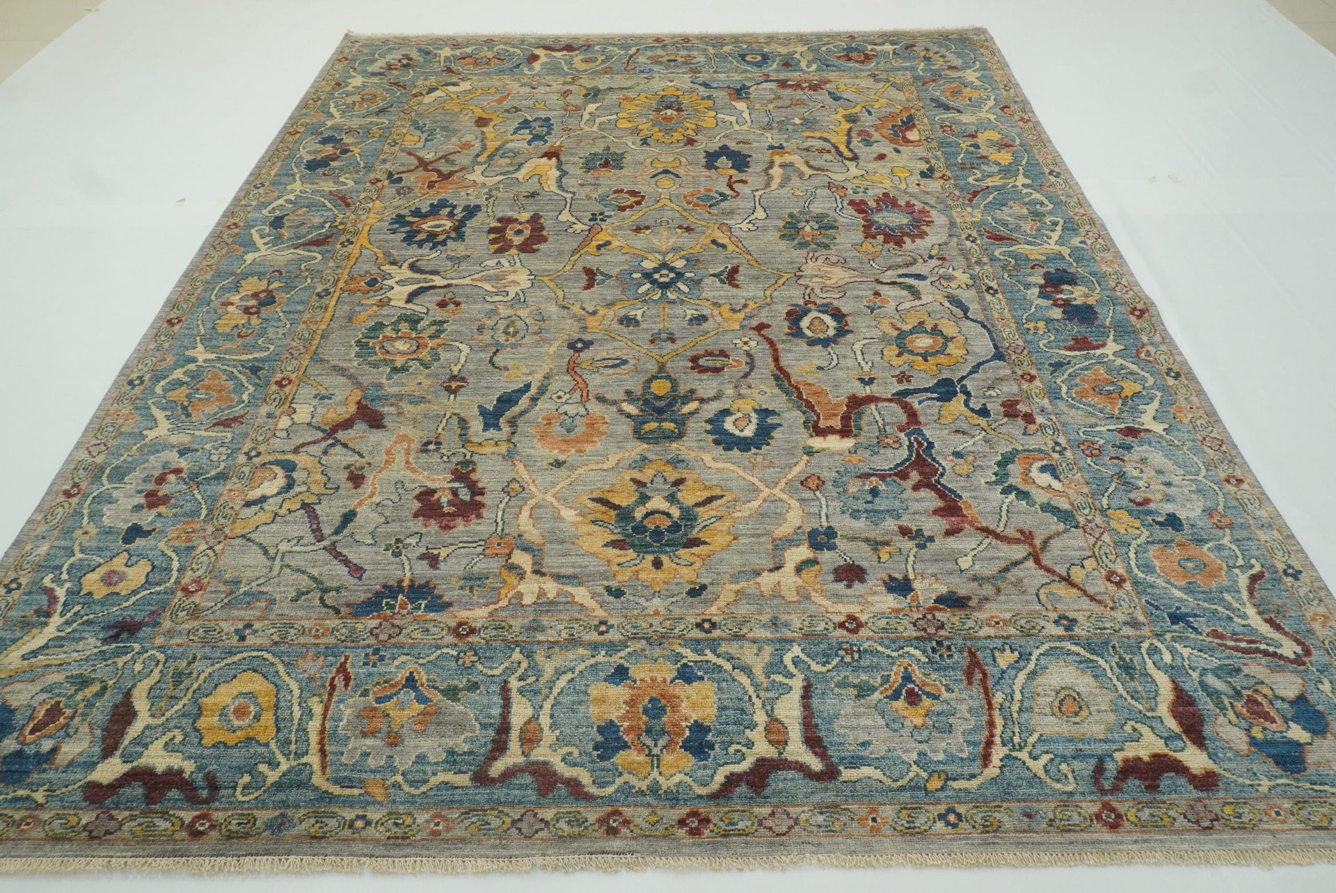 8x10 Oushak Blueish Gray Hand knotted Wool Turkish Style Rug - Yildiz Rugs