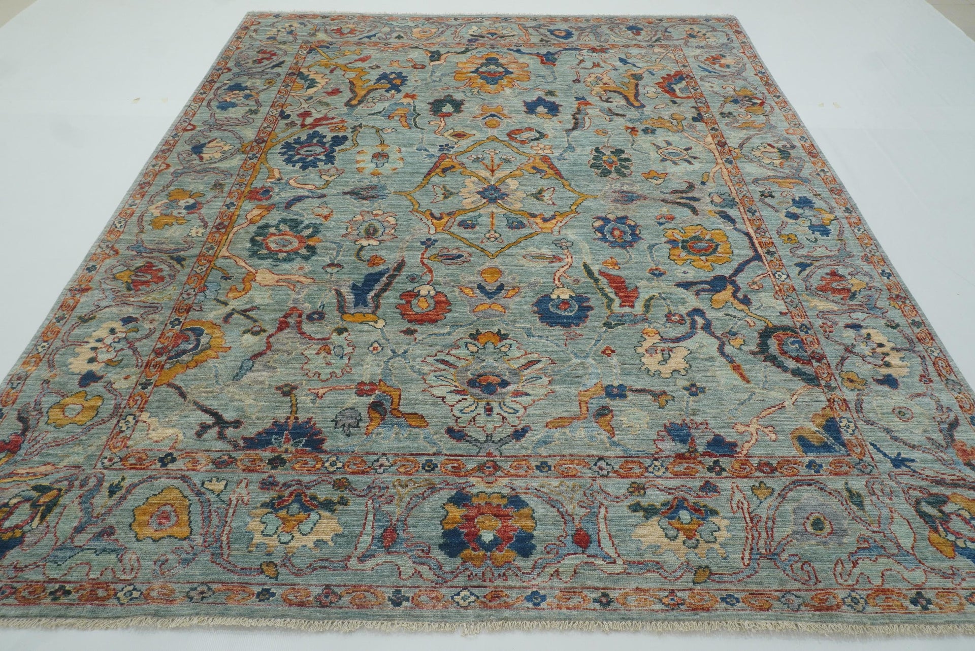 8x10 Blue Oushak Hand knotted Wool Turkish Style Rug - Yildiz Rugs