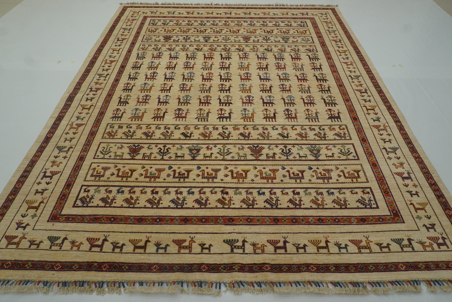 8x10 Gabbeh Ivory Beige Afghan Hand knotted Wool Tribal Rug - Yildiz Rugs