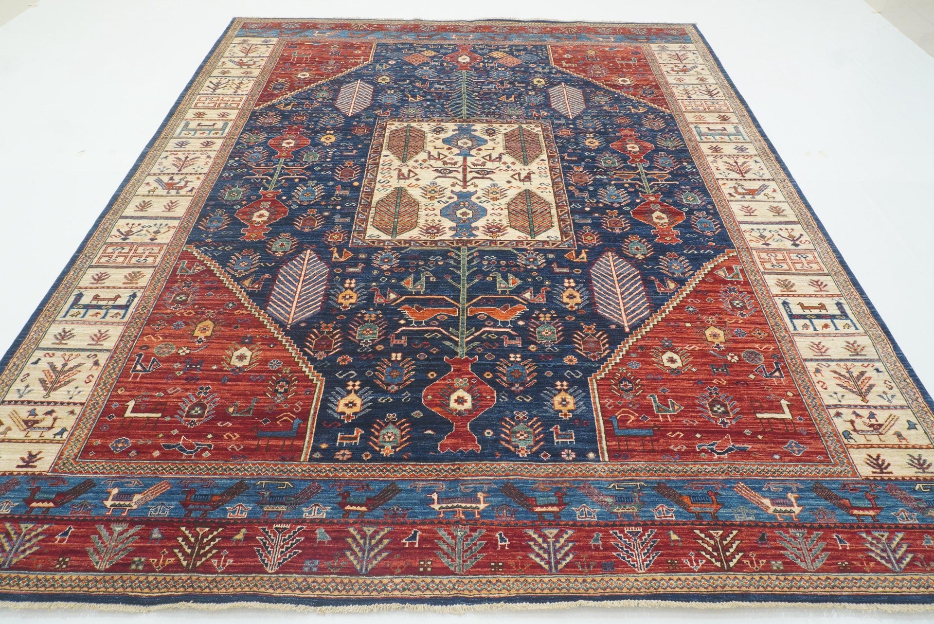 8x10 Gabbeh Navy Blue Afghan Hand knotted Wool Oriental Rug - Yildiz Rugs