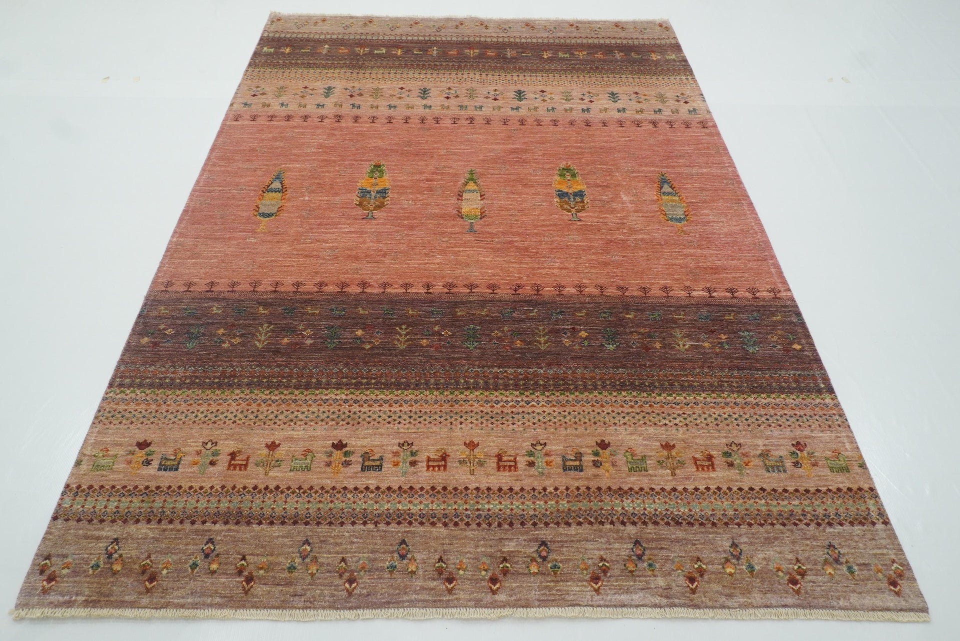 6x8 Pink Gabbeh Hand-Knotted Afghan Wool Tree of Life Rug - Yildiz Rugs
