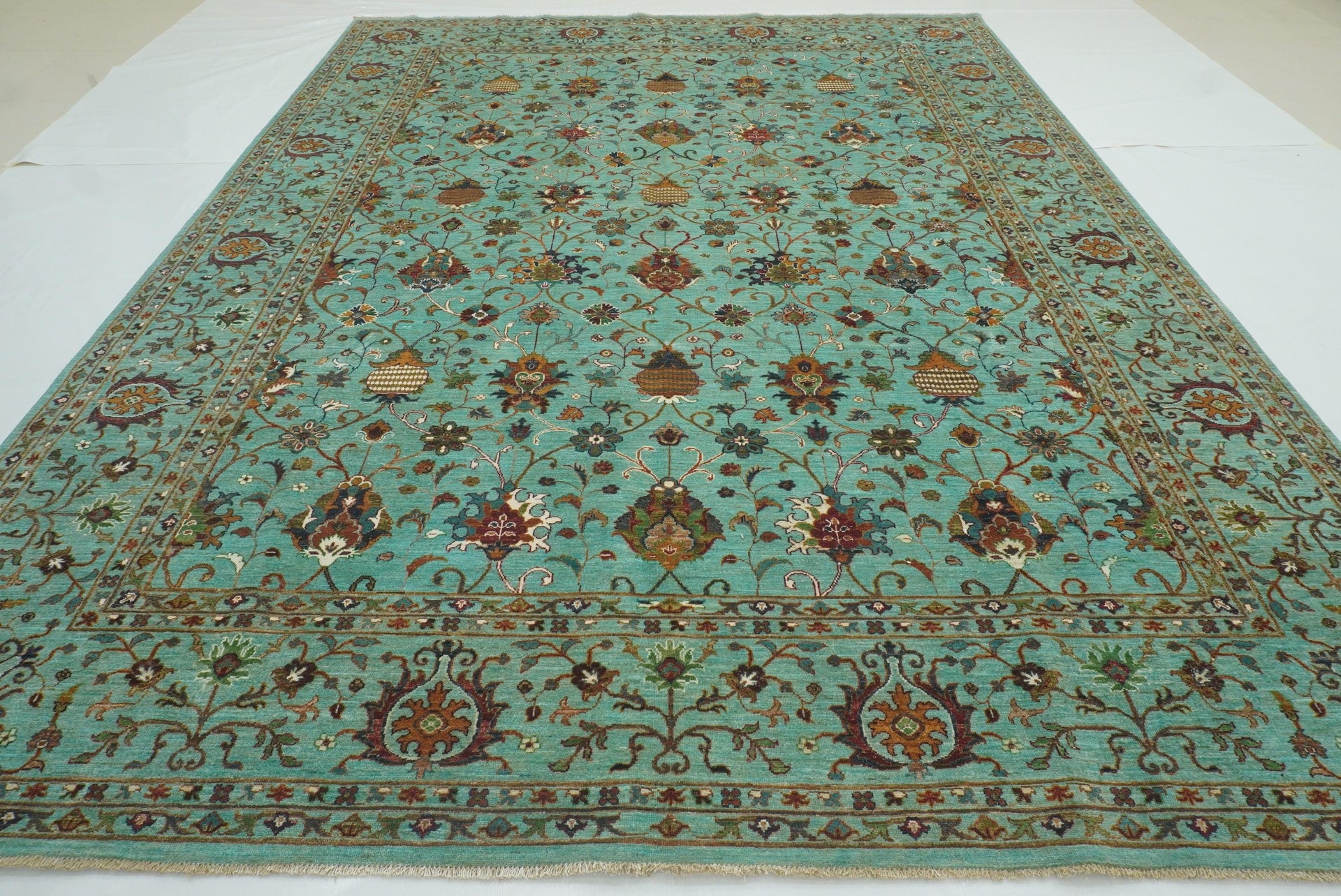 9'10"x13'1" Waziri Turquoise Blue Afghan Hand knotted Wool Rug - Yildiz Rugs