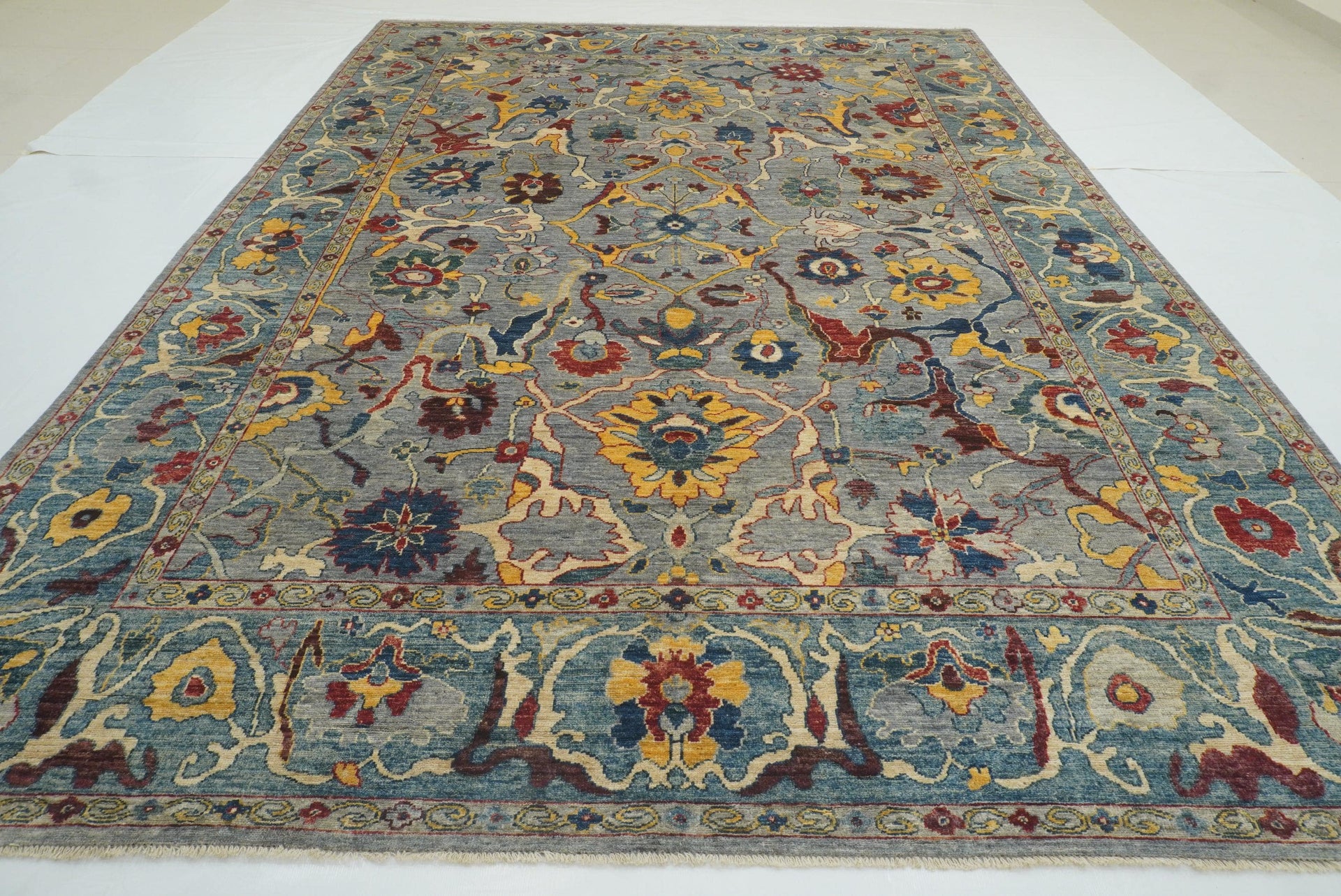 10x14 Gray Oushak Hand-Knotted Wool Oriental Rug - Yildiz Rugs