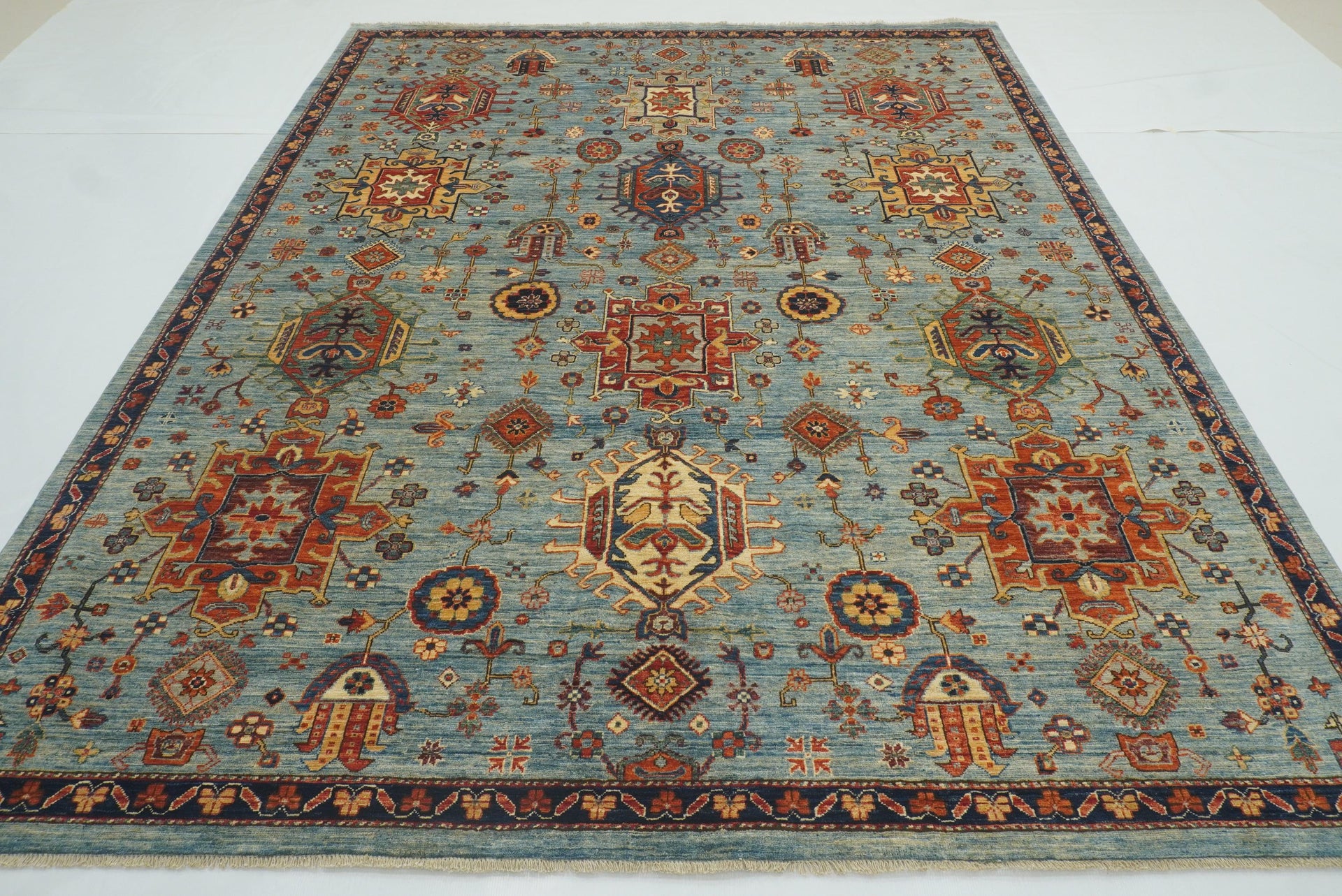 8x10 Blue Karaja Afghan Hand knotted Wool Oriental Rug - Yildiz Rugs