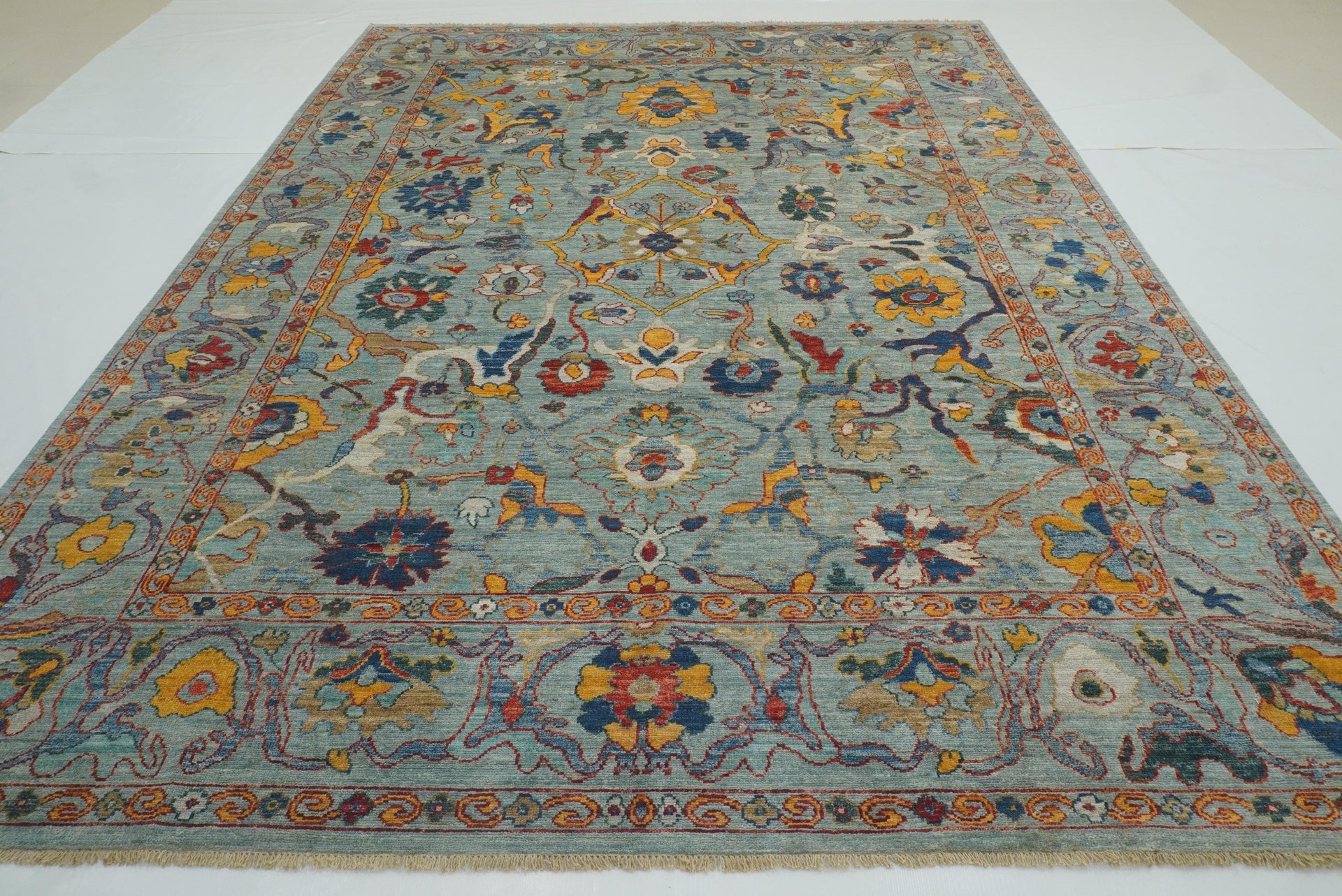 9x12 Oushak Light Blue Hand knotted Wool Rug - Yildiz Rugs