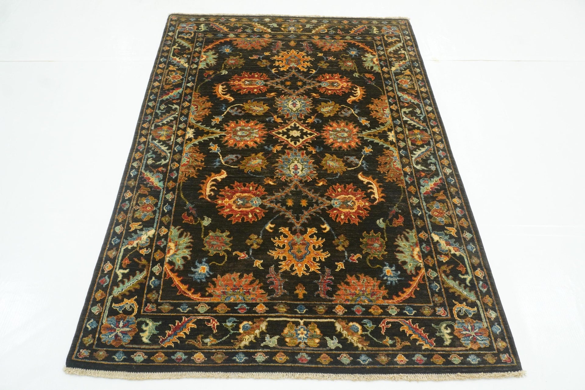4x6 Black Waziri Rug: Afghan Hand knotted Wool Oriental Rug - Yildiz Rugs