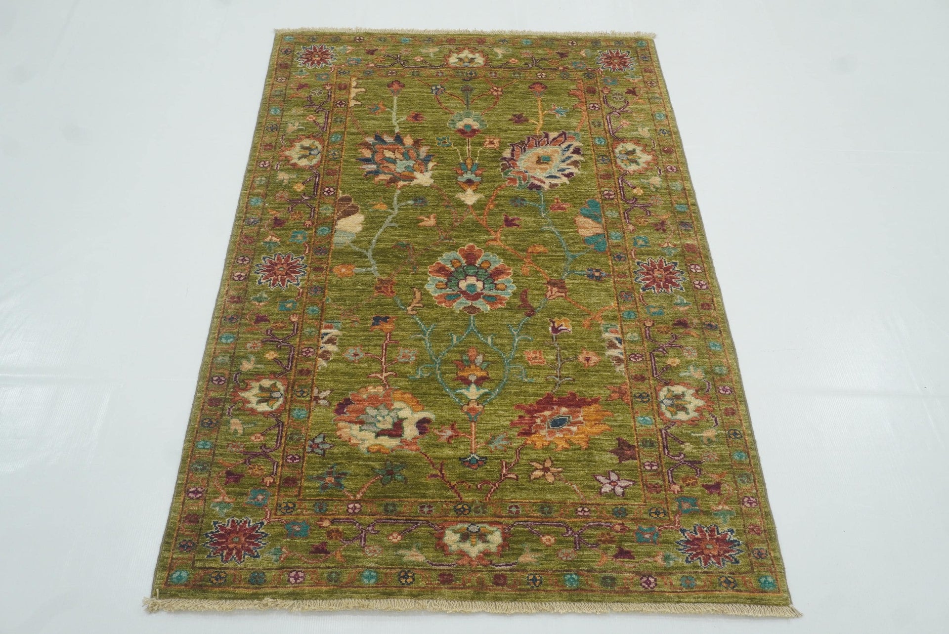 3x5 Green Waziri Afghan Hand knotted Wool Rug - Yildiz Rugs