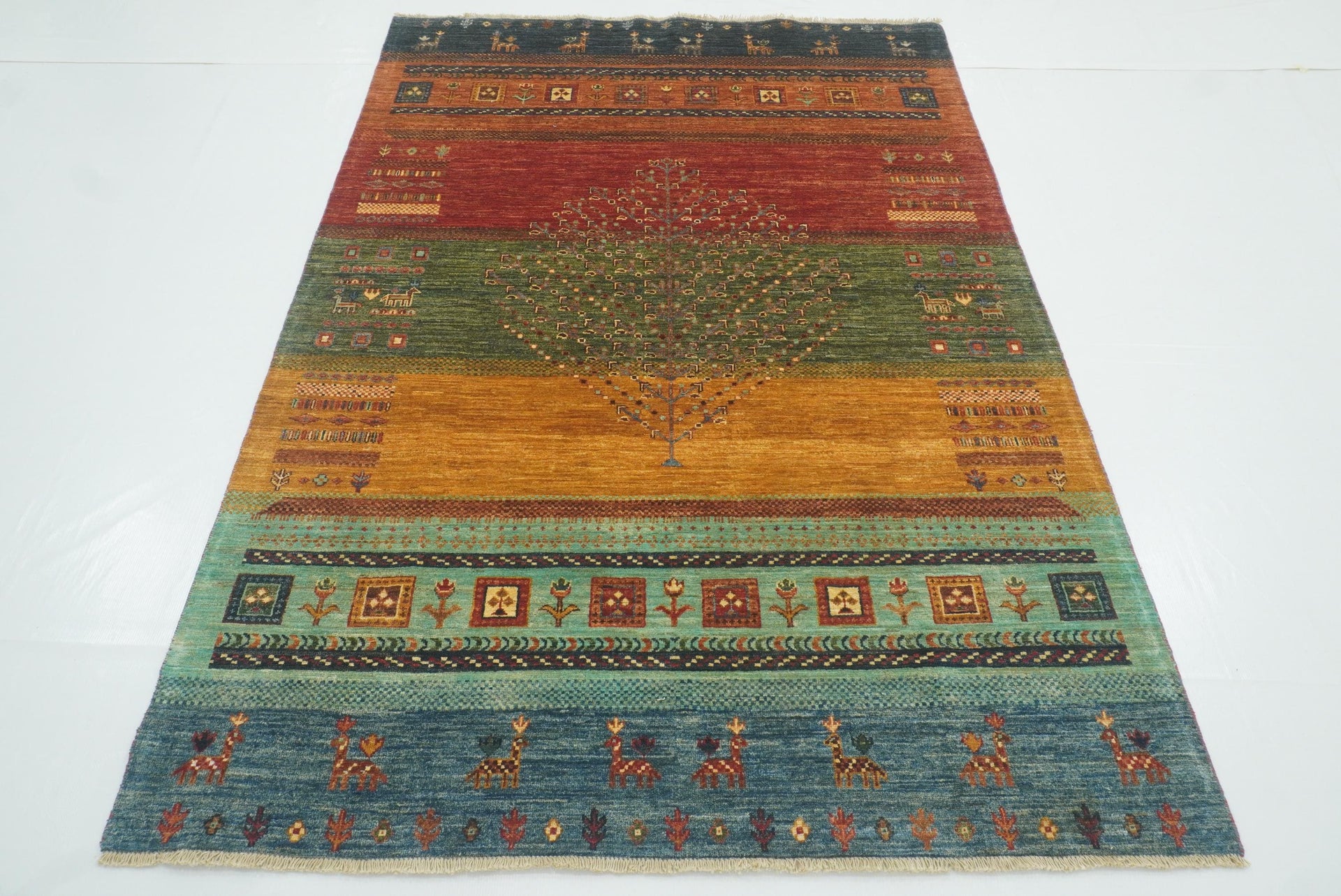 5x7 Gabbeh Tree of Life Hand-Knotted Afghan Wool Multicolor Rug - Yildiz Rugs