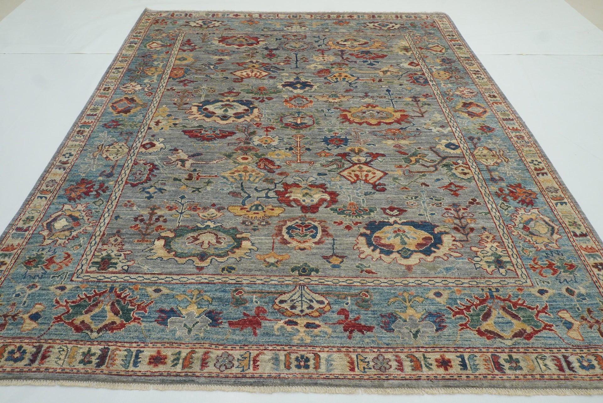 8x10 Gray Oushak Hand knotted Wool Oriental Rug - Yildiz Rugs
