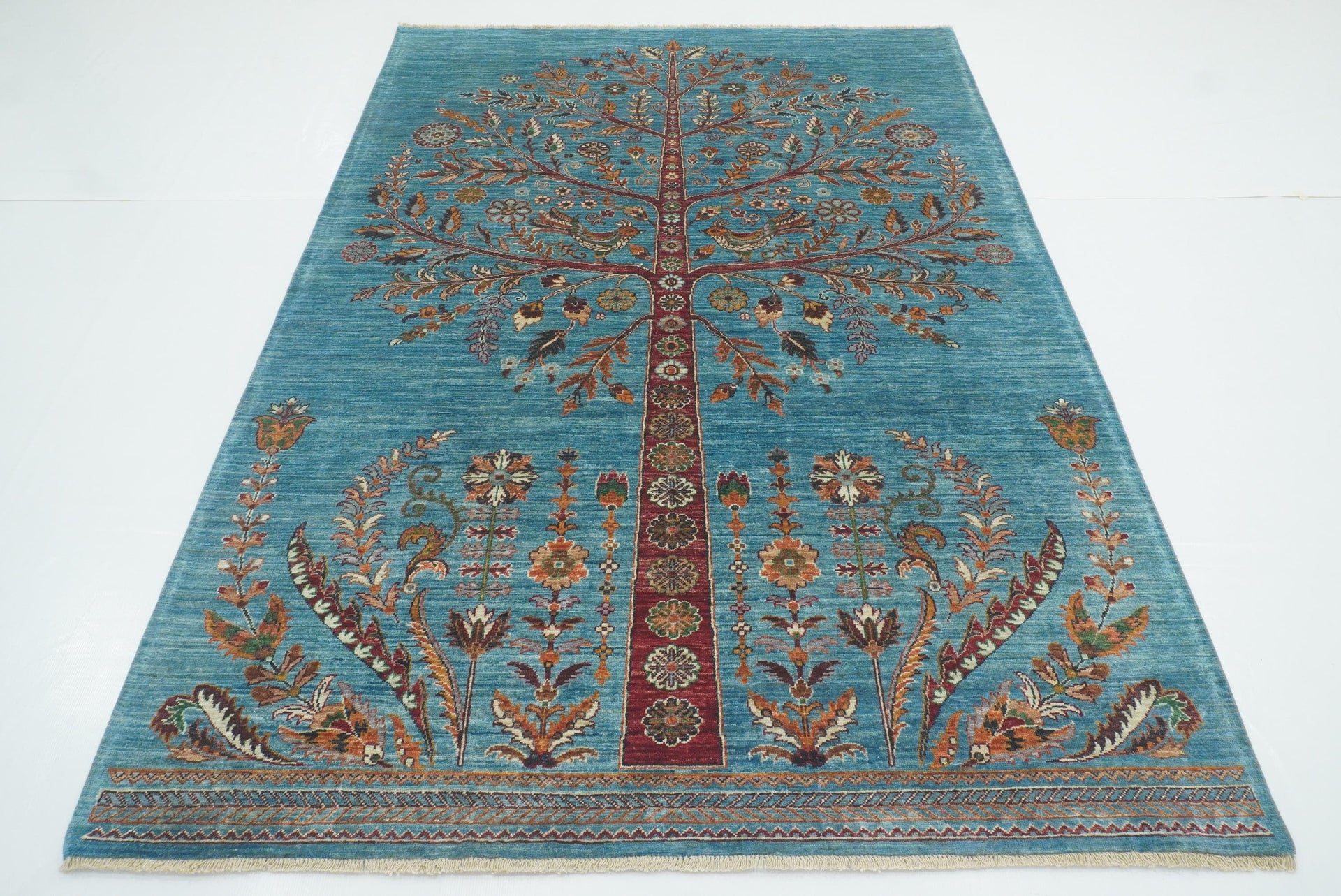 6x8 Blue Gabbeh Hand-Knotted Afghan Wool Tree of Life Rug - Yildiz Rugs