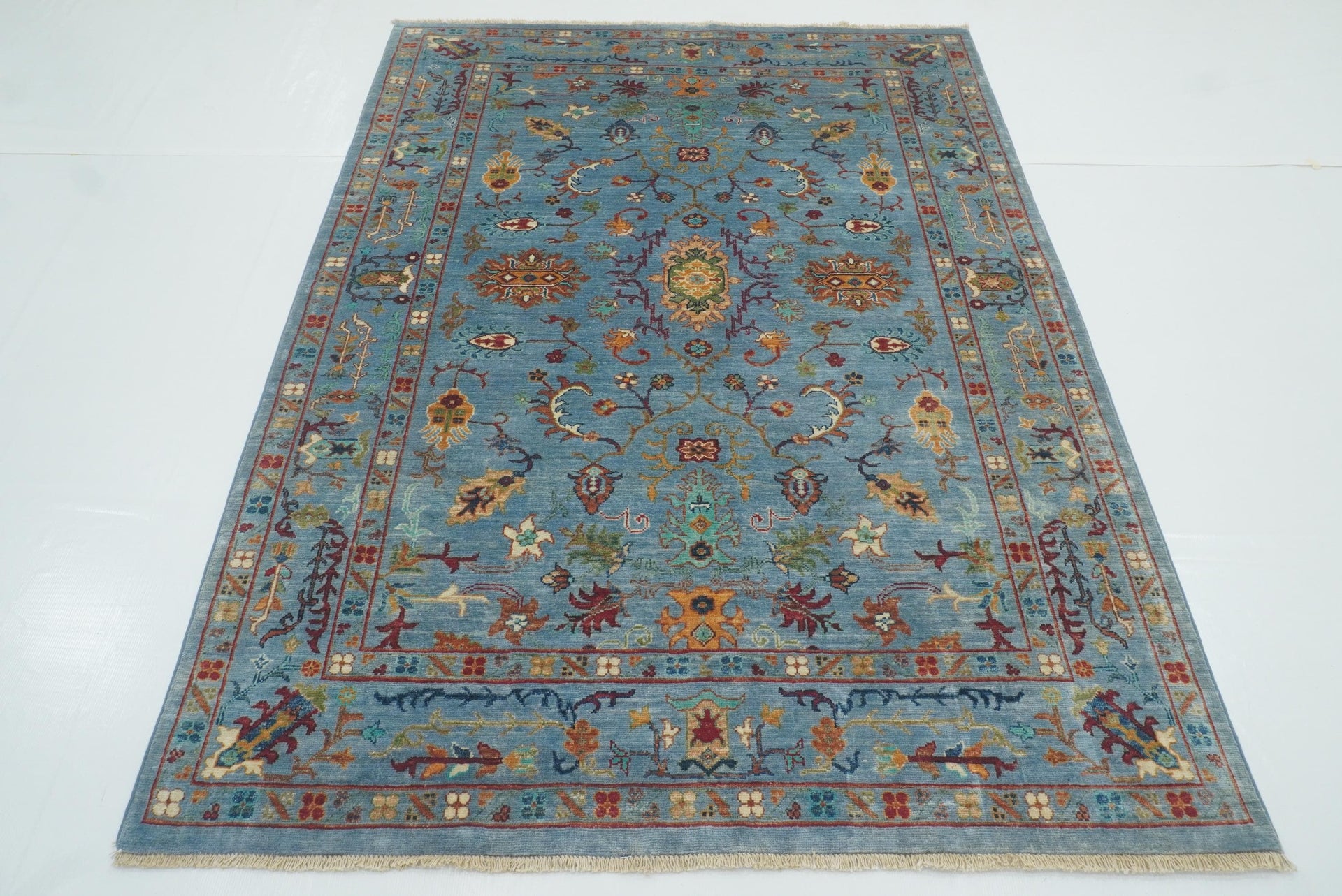 5x7 Waziri Blue Afghan Hand knotted Wool Oriental Rug - Yildiz Rugs