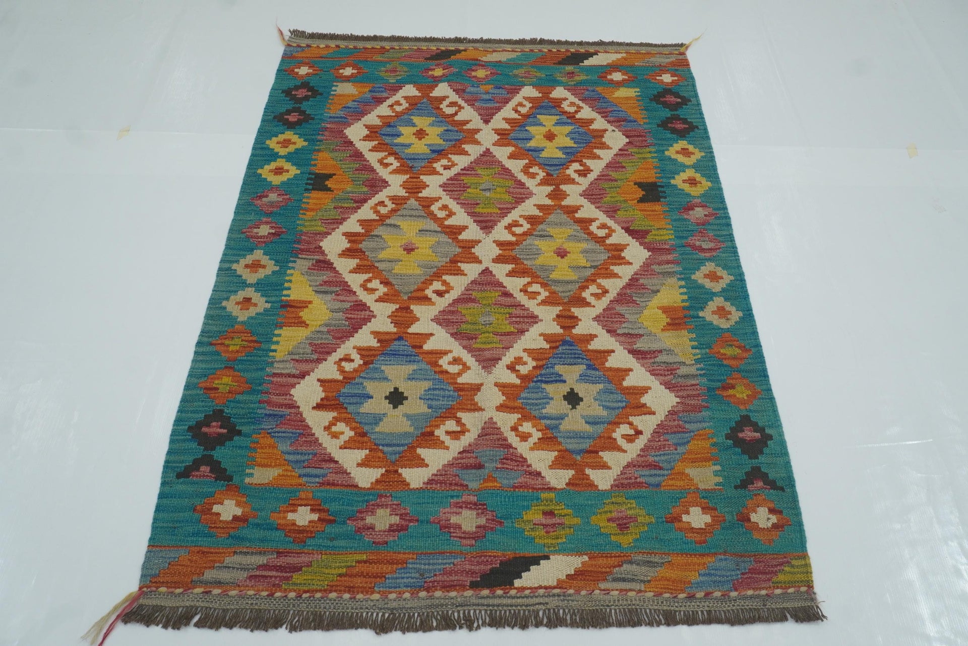 3x5 Red Blue Afghan Handmade Wool Kilim Rug