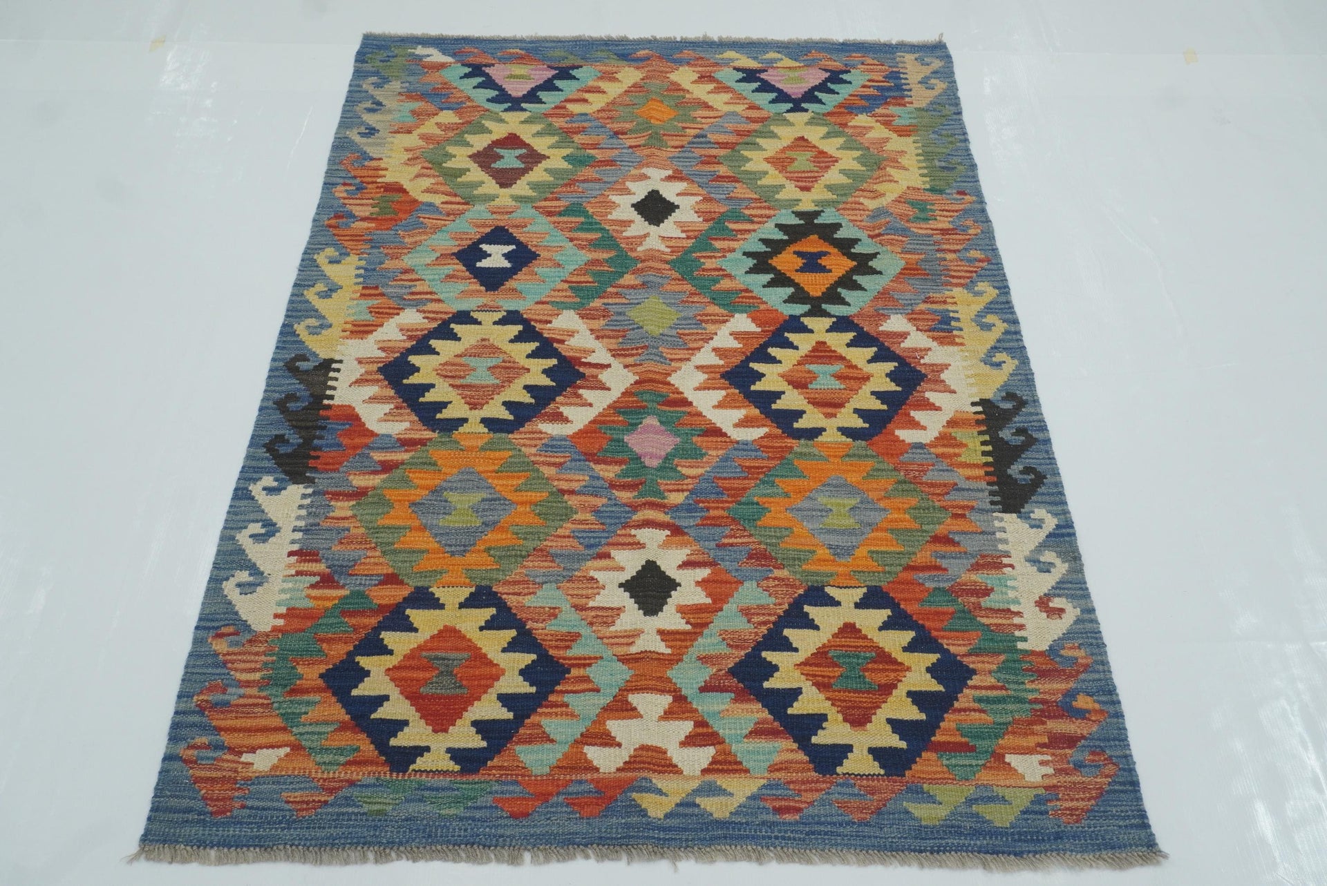 3x5 Red Blue Afghan Handmade Wool Kilim Rug