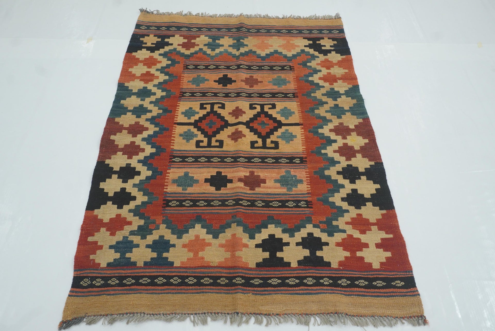 3x5 Red Vintage Afghan Handmade Flat weave Kilim Rug