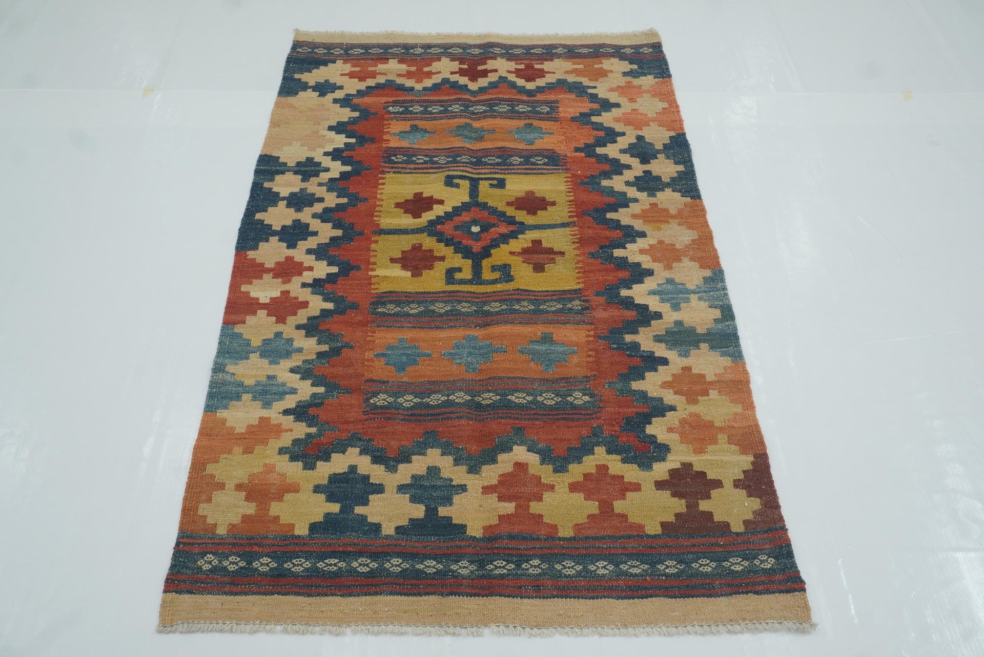 3x5 Red Vintage Afghan Handmade Flat weave Kilim Rug