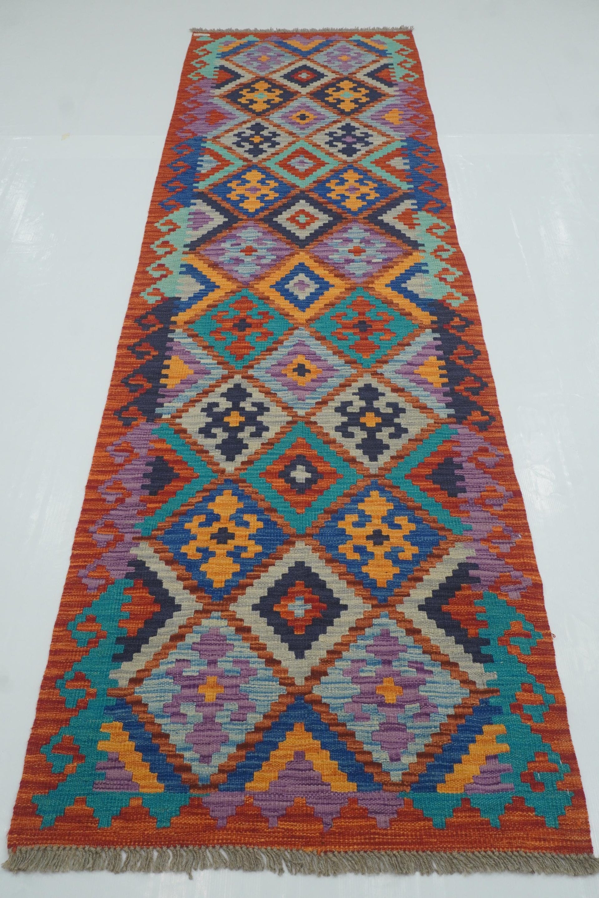 3x10 Red Afghan Handmade Wool Kilim Runner Rug - Yildiz Rugs