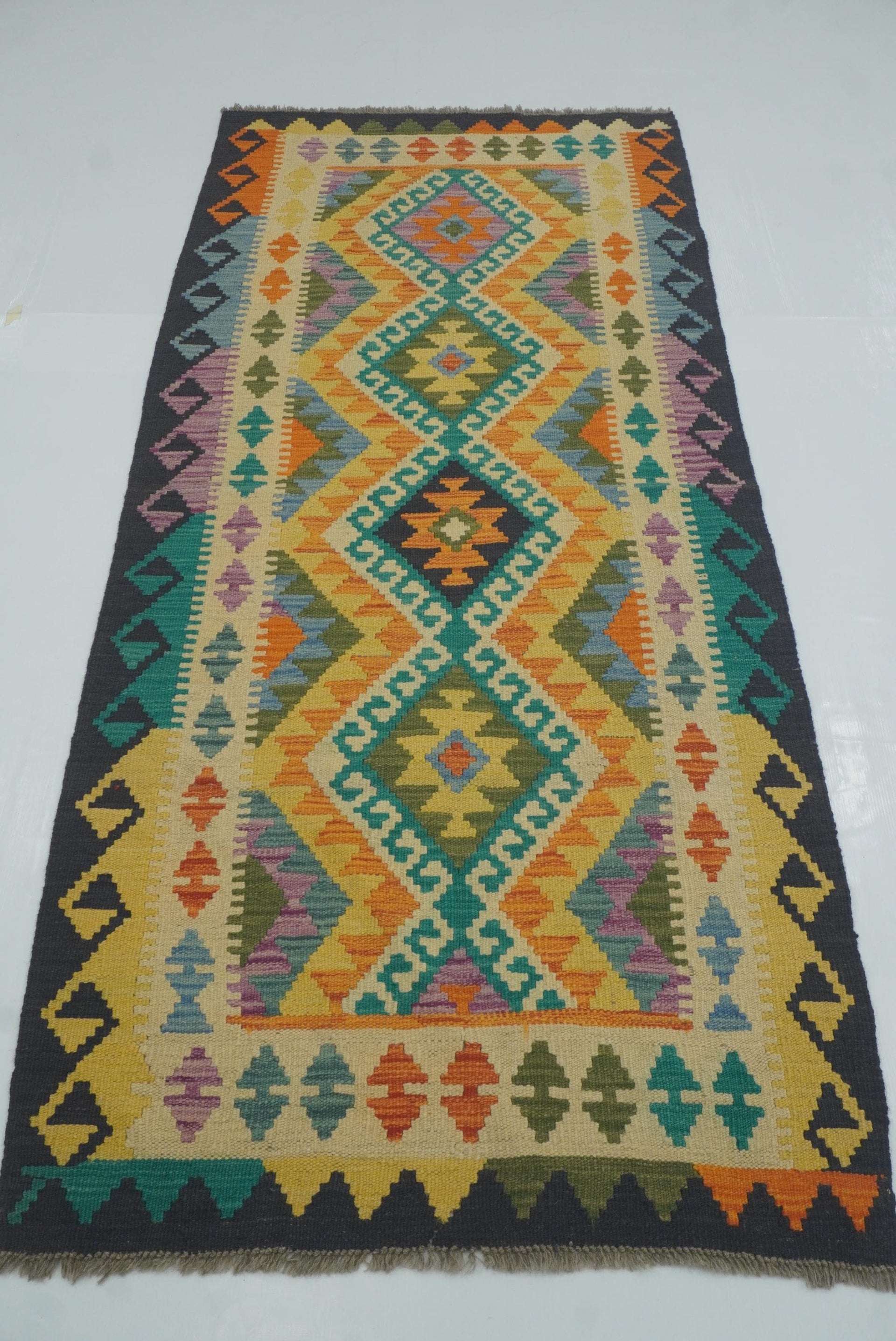 3x7 Multicolor Afghan Handmade Wool Kilim Runner Rug