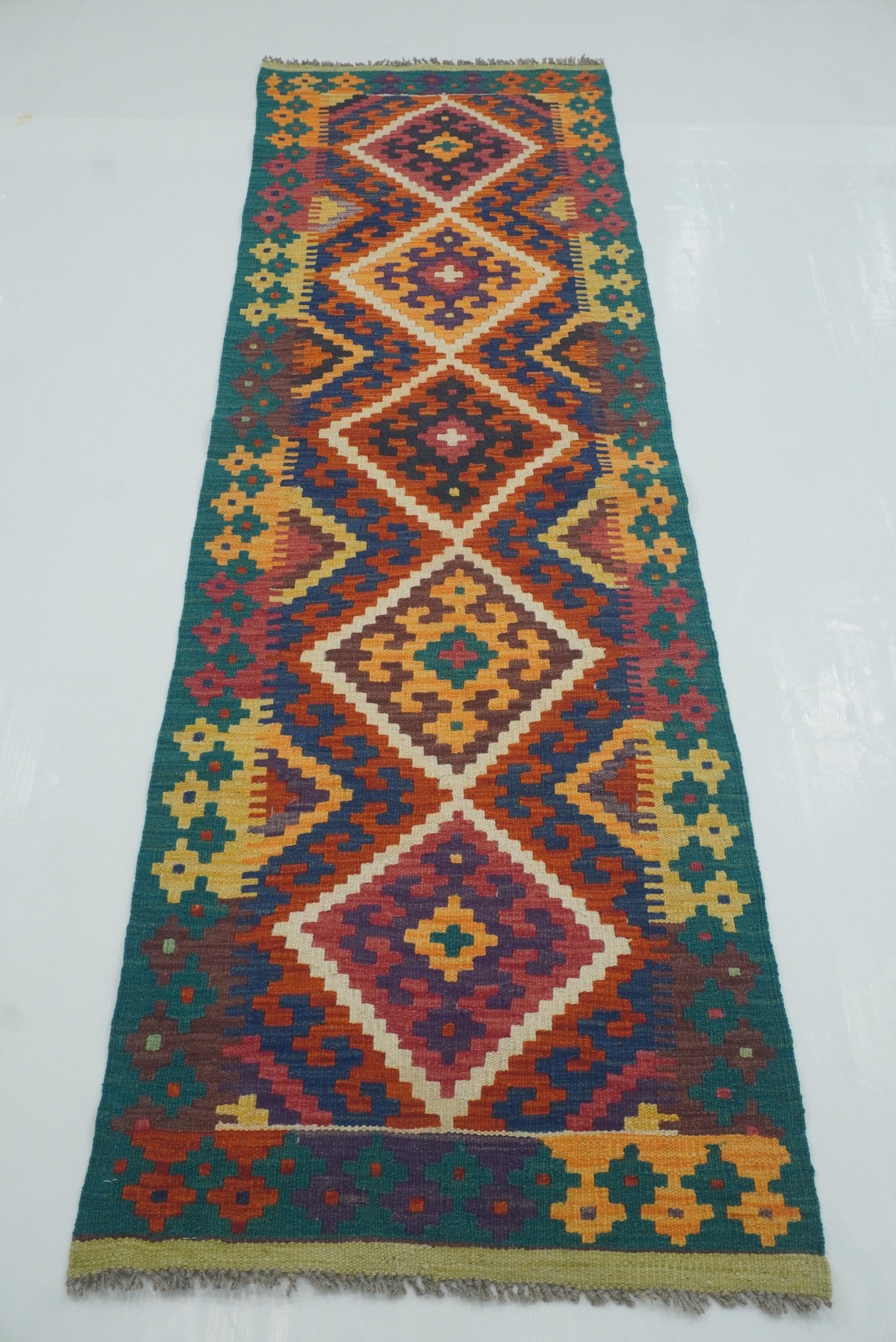 2x7 Red Afghan Handmade Wool Kilim Runner Rug