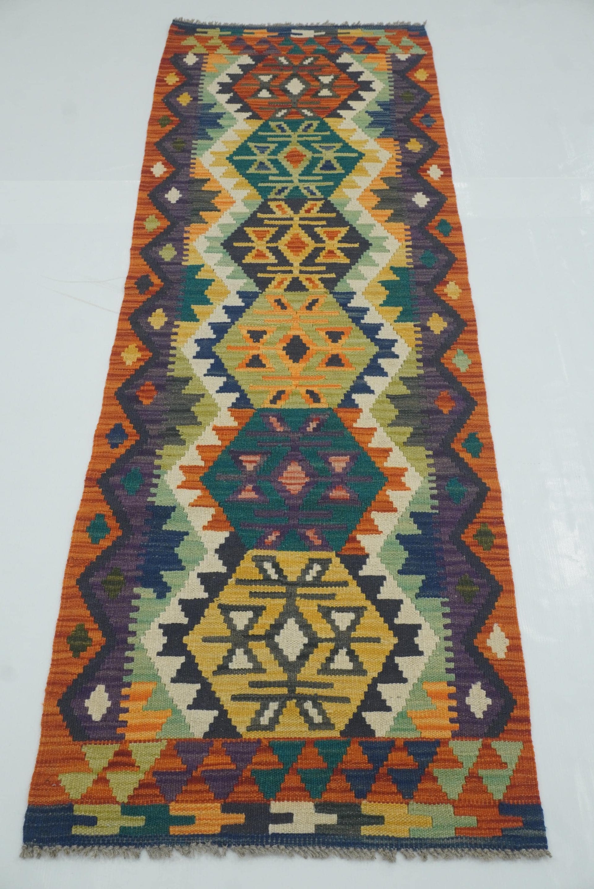 2x7 Red Afghan Handmade Wool Kilim Runner Rug