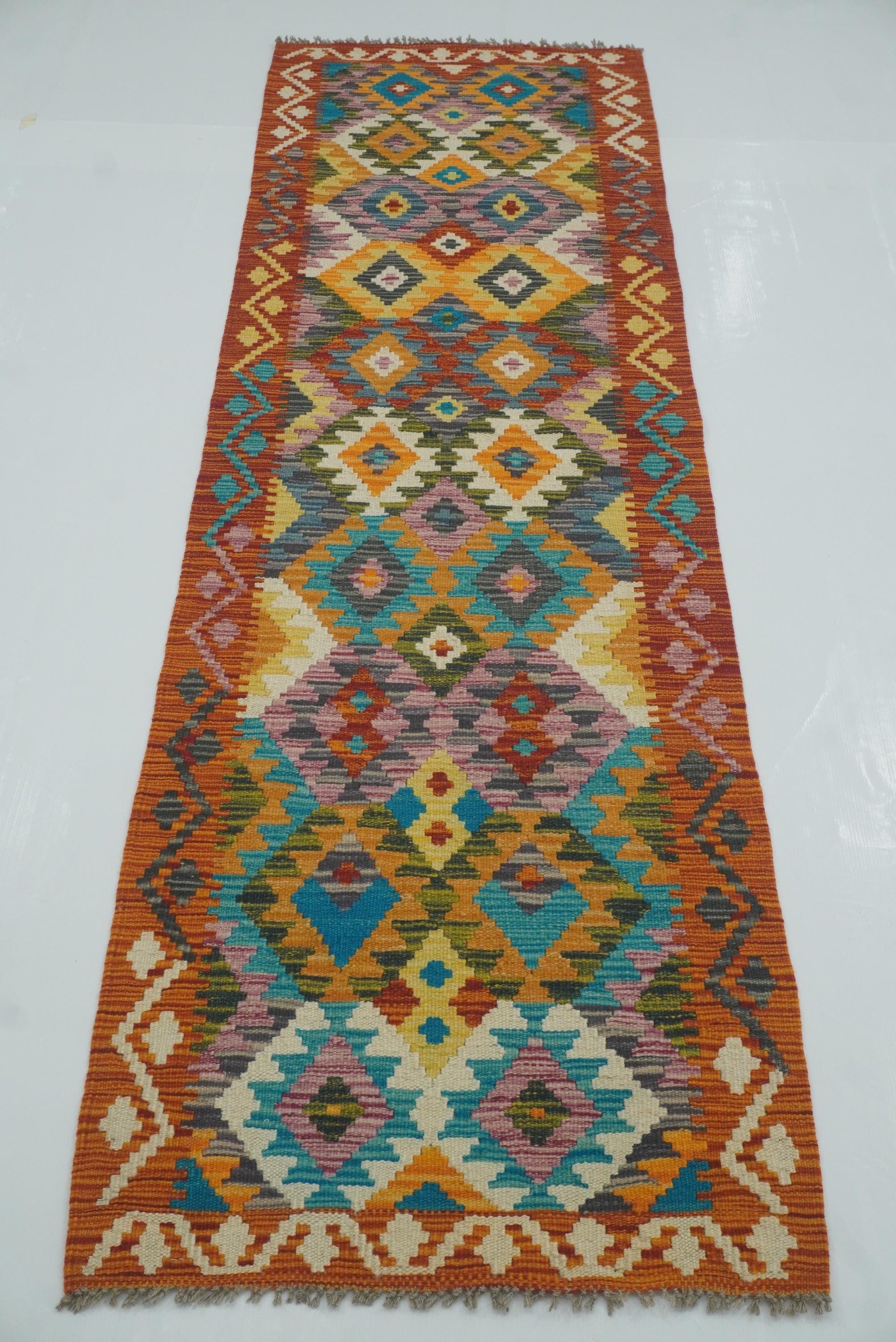 2x7 Red Afghan Handmade Wool Kilim Runner Rug