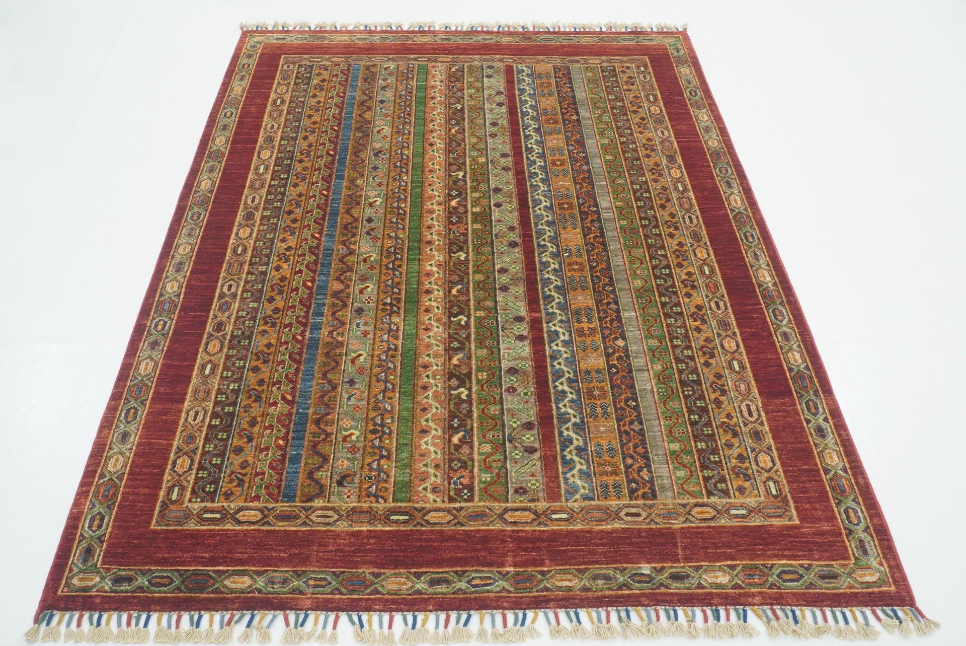 5x7 Red Shawl Afghan Hand knotted wool Rug - Yildiz Rugs