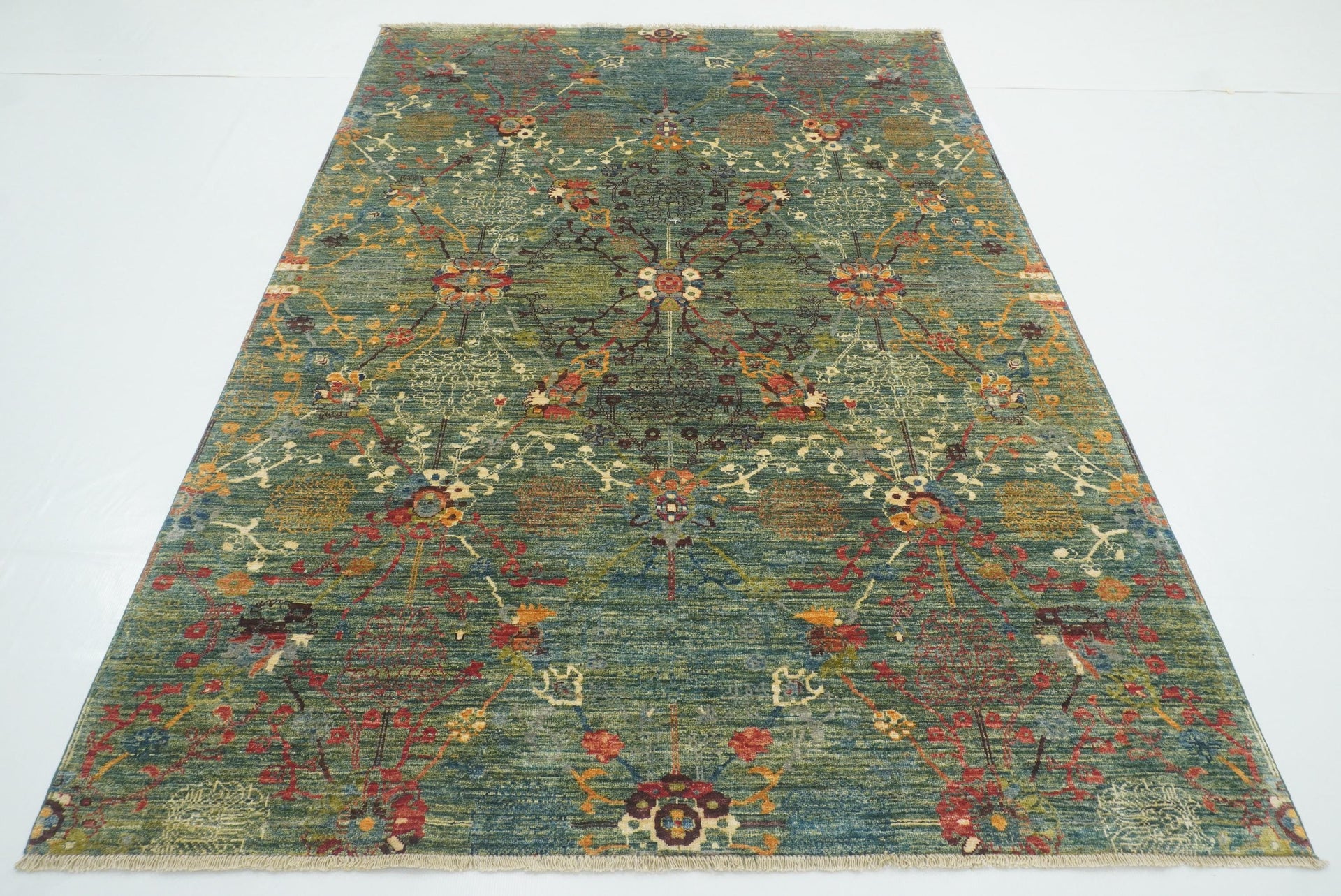 6x8 Teal Blue Waziri Afghan Hand Knotted wool Rug - Yildiz Rugs