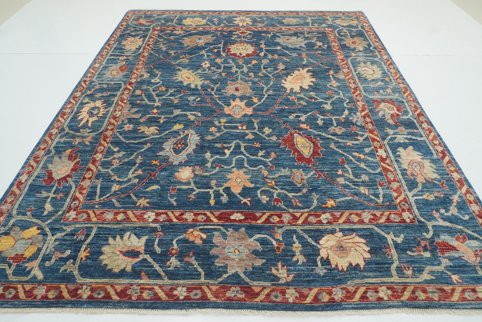 8x10 Dark Blue Oushak Hand-Knotted Turkish Design Rug - Yildiz Rugs