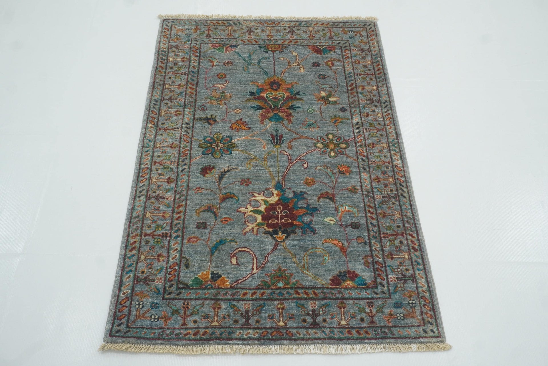 3x4 Blueish Gray Waziri Afghan Hand knotted Oriental Rug