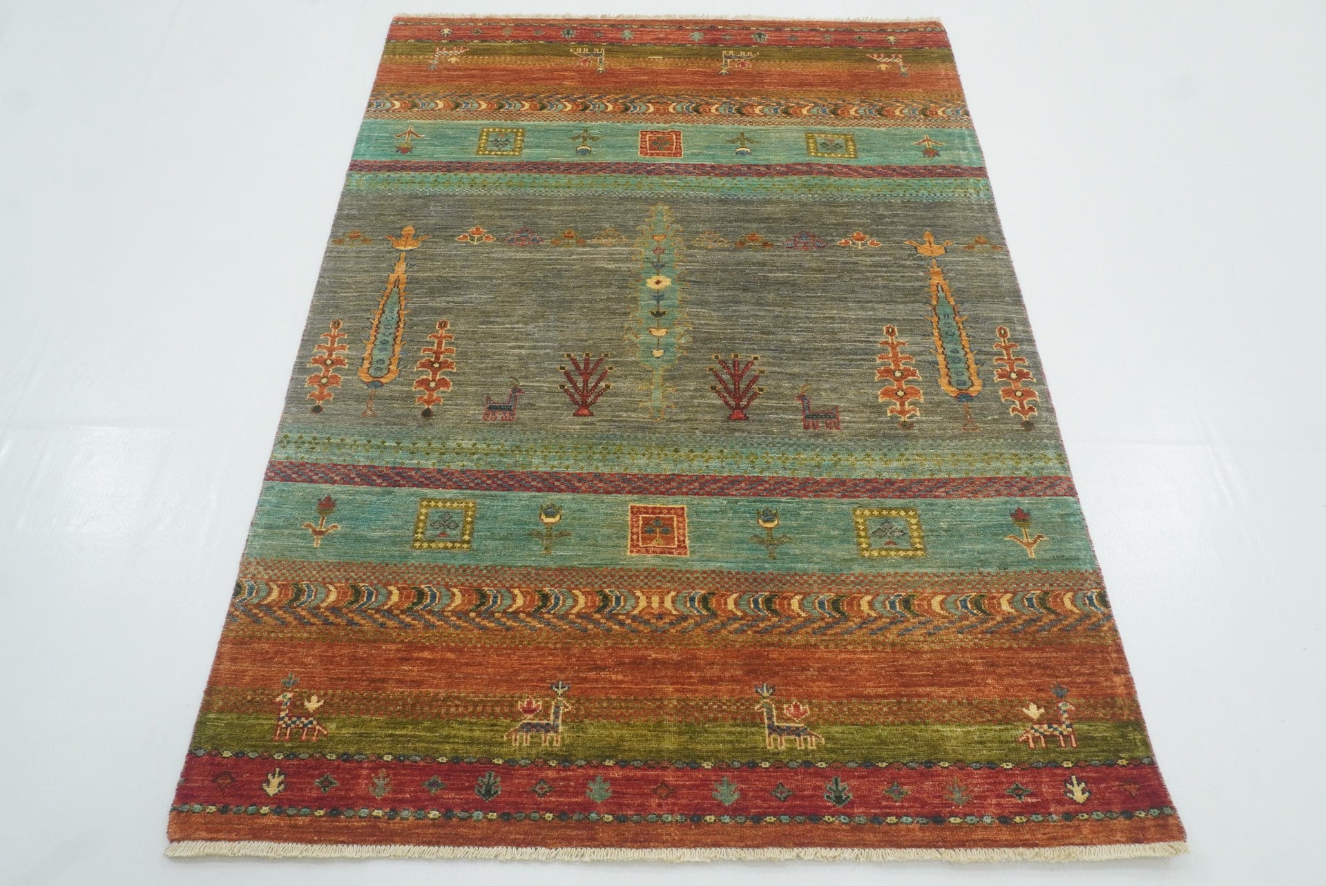4x6 Gabbeh Tree of Life Hand-Knotted Afghan Multicolor Rug