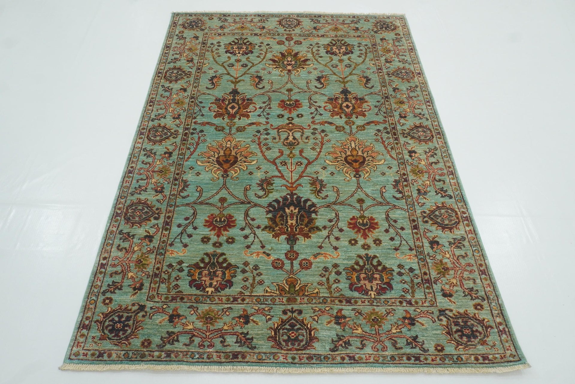 4'5"x6'4" Waziri Blue Afghan Hand knotted Oriental Rug