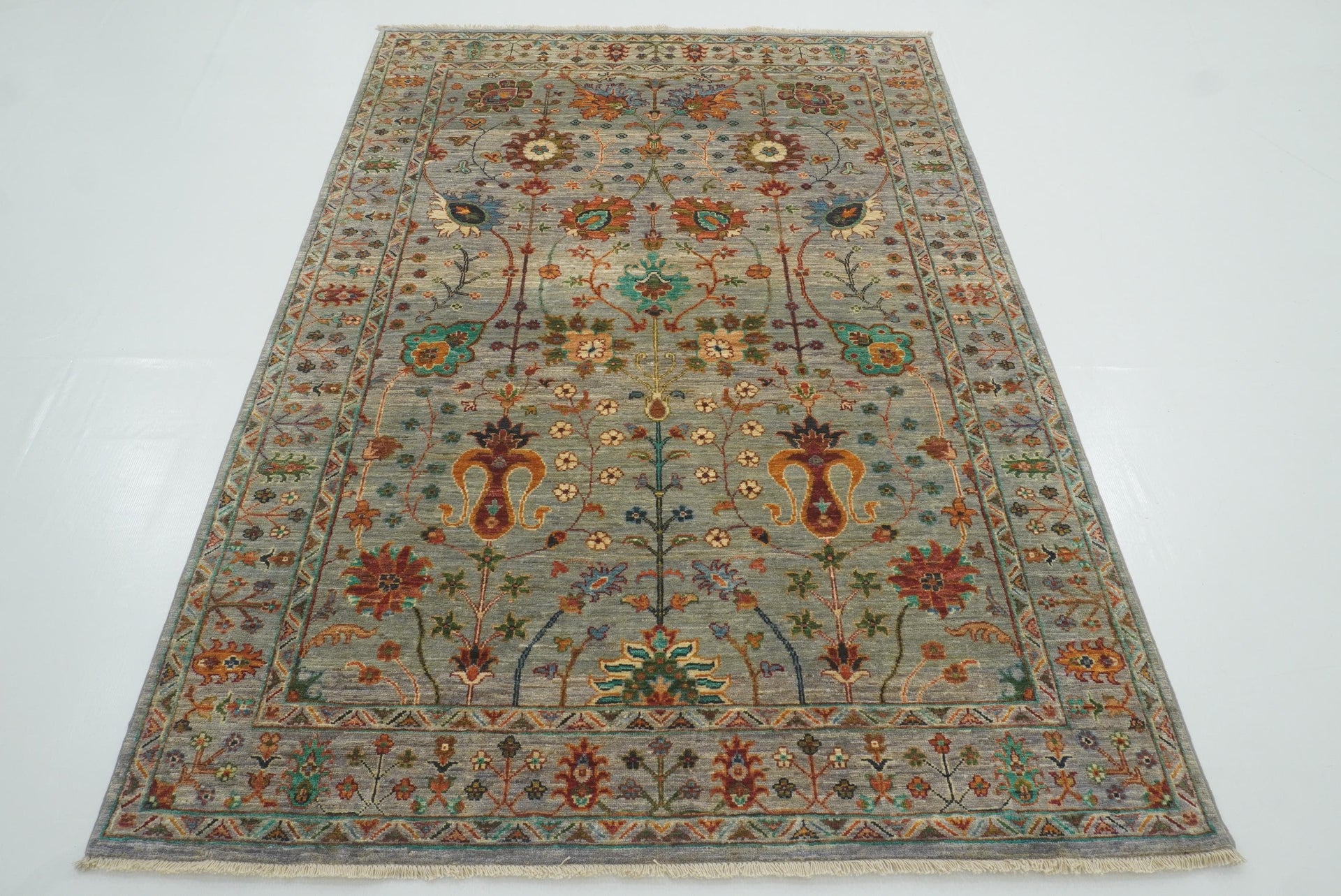 5x7 Waziri Blueish Gray Afghan Hand knotted Oriental Rug