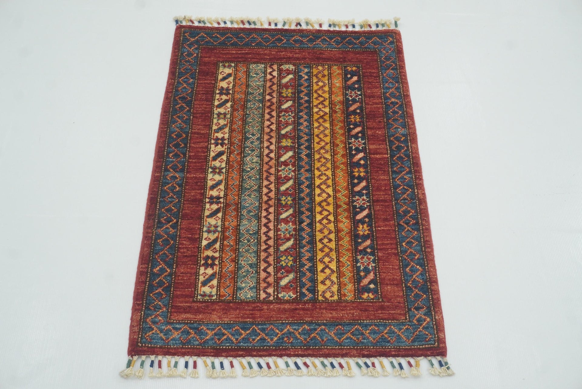 2x3 Red Turkish Hand-Knotted Wool Rug
