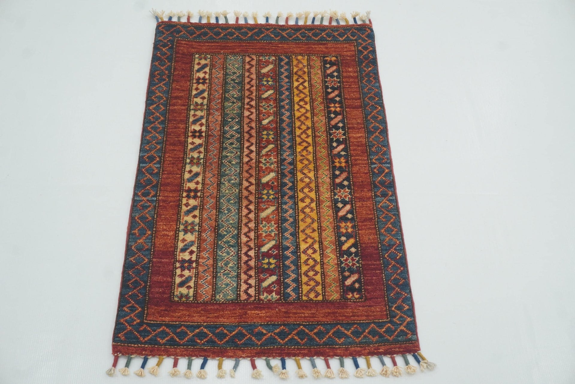 2x3 Red Turkish Hand-Knotted Wool Rug
