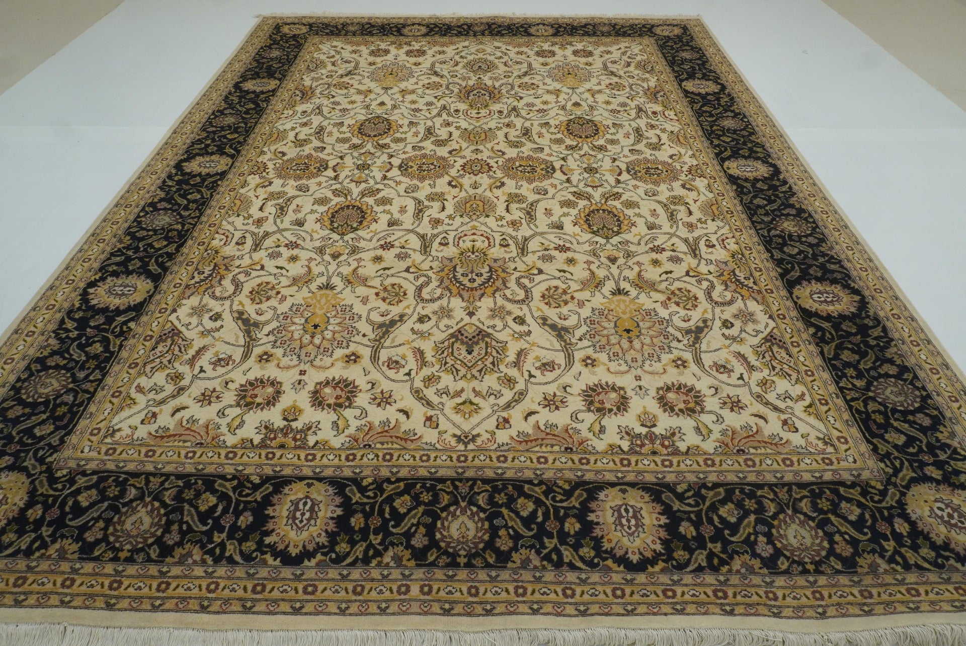 9x12 Beige Sotri Pakistani Hand-Knotted Wool Oriental Rug