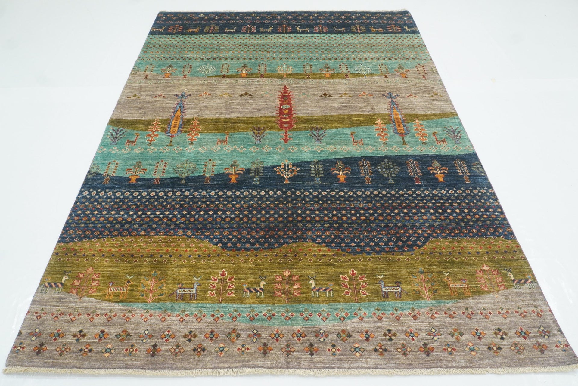 6x8 Blue Gabbeh Hand-Knotted Afghan Wool Tree of Life Rug