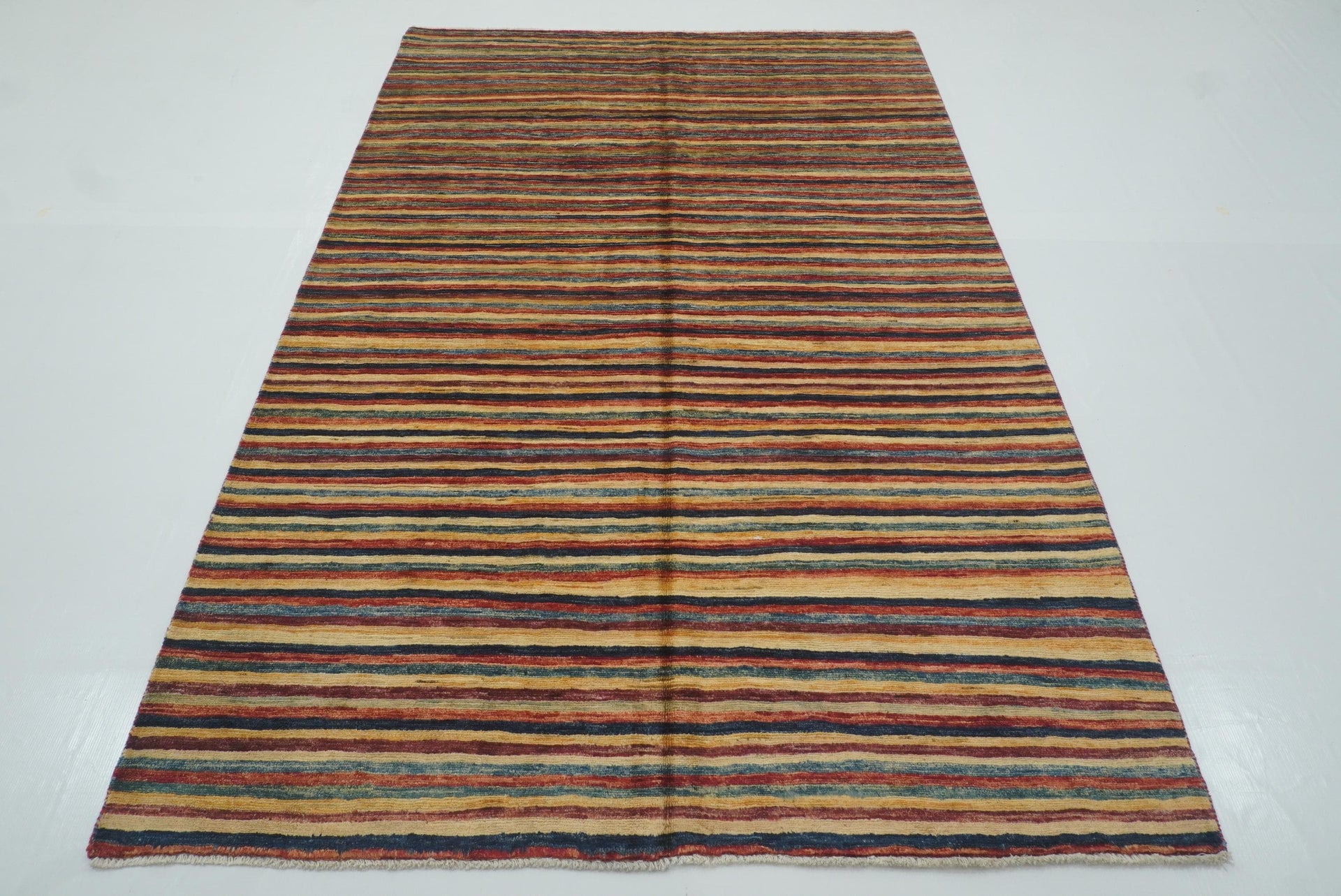 5x8 Afghan Gabbeh Multicolor Hand-Knotted Wool Striped Rug