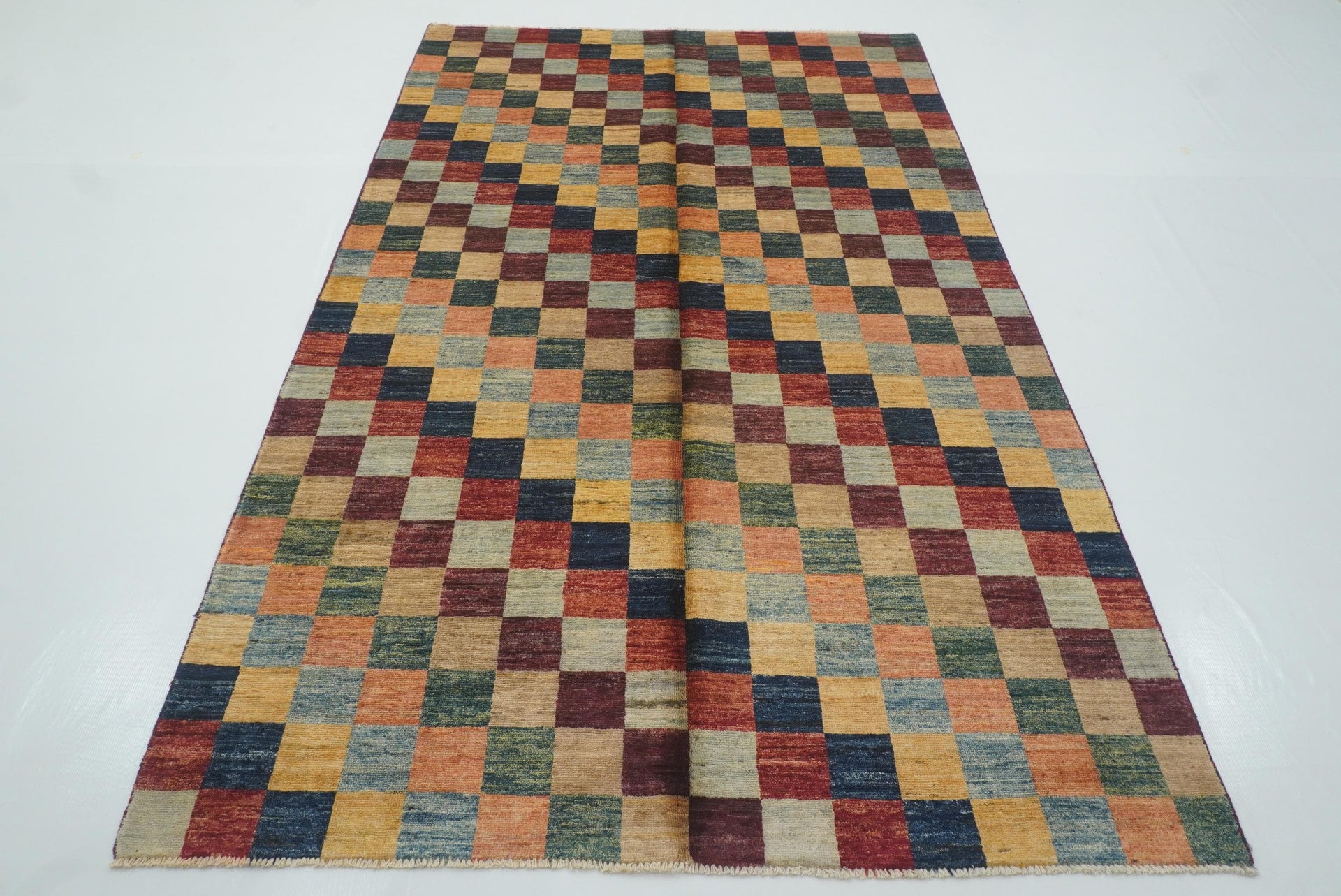 5x8 Afghan Gabbeh Multicolor Hand-Knotted Wool Striped Rug