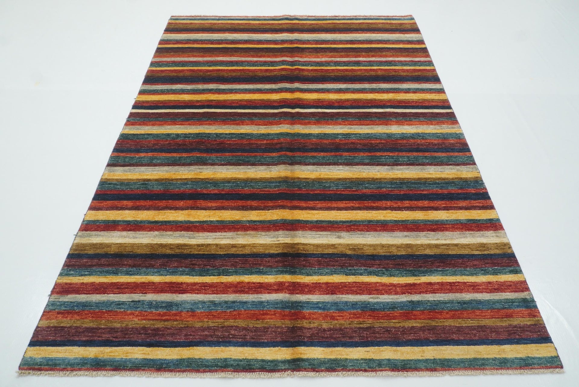 5x8 Afghan Gabbeh Multicolor Hand-Knotted Wool Striped Rug
