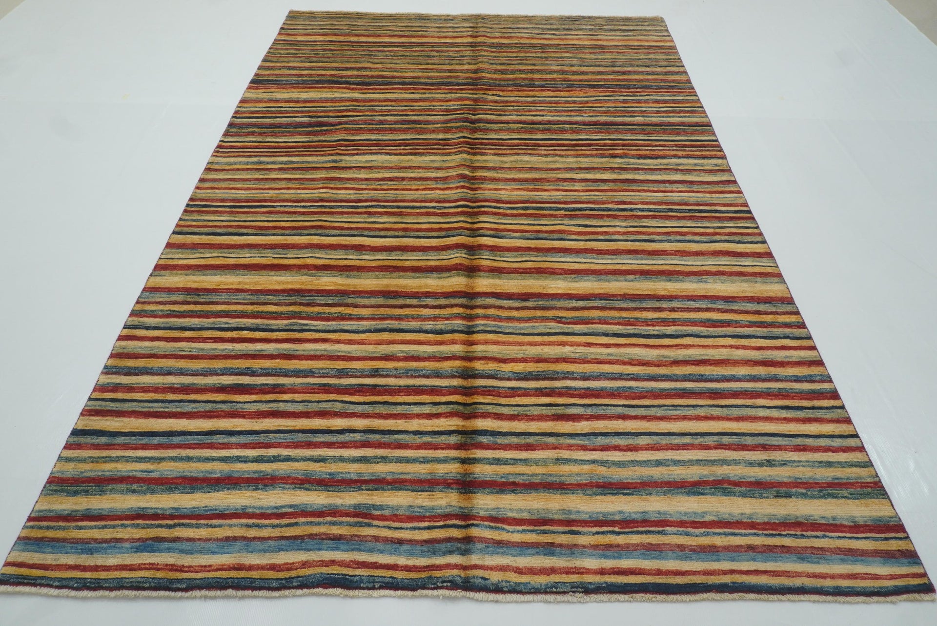 7x10 Afghan Gabbeh Multicolor Hand-Knotted Wool Striped Rug