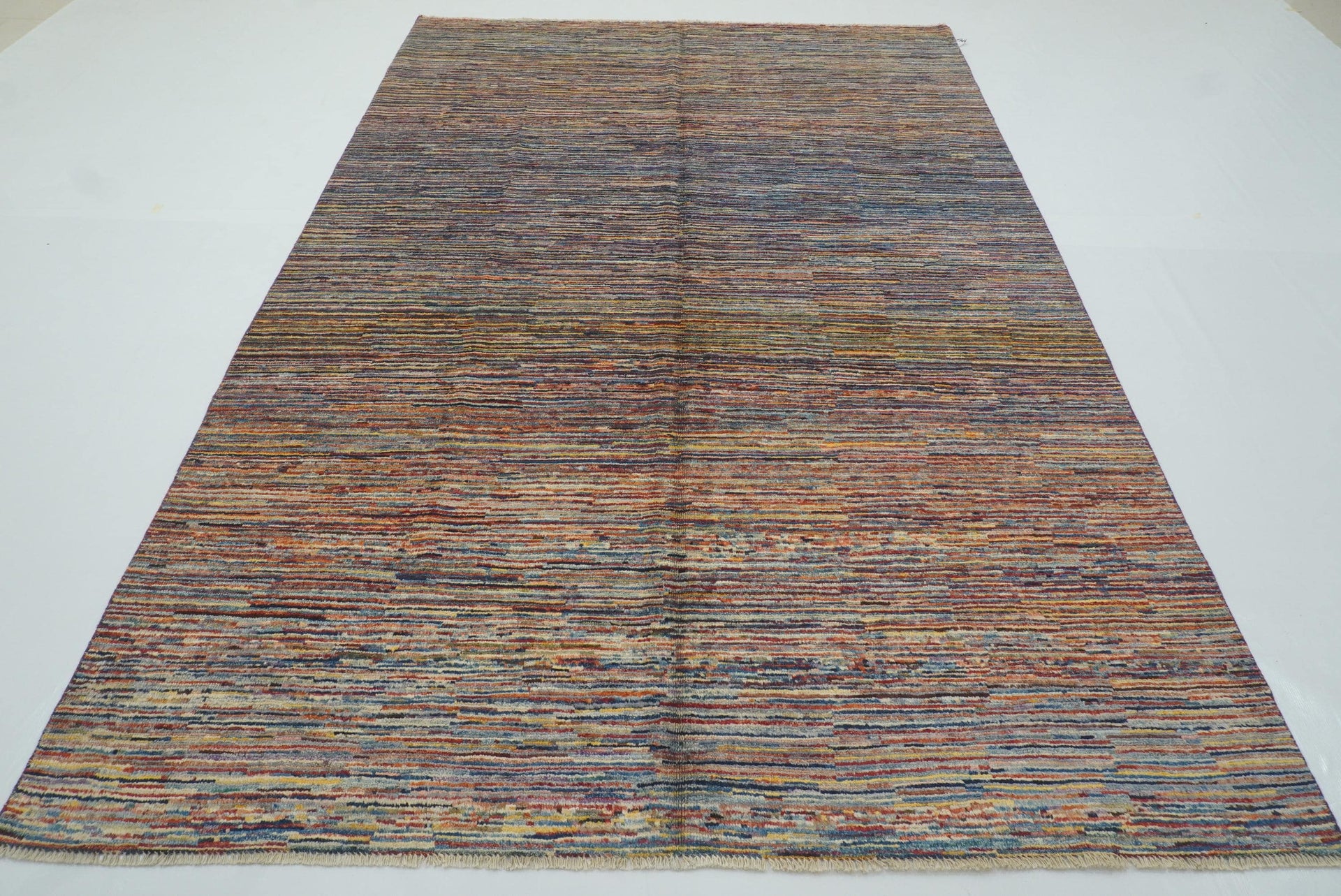 7x10 Afghan Gabbeh Multicolor Hand-Knotted Wool Striped Rug