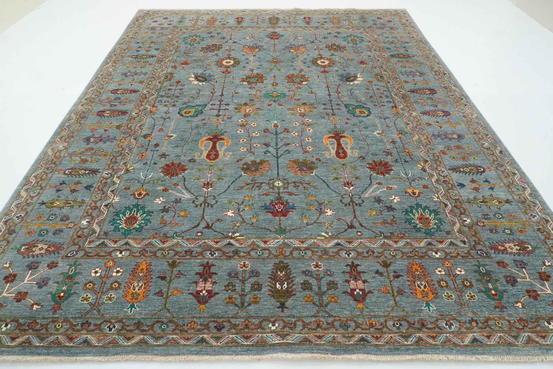8x10 Waziri Blueish Gray Afghan Hand knotted Wool Oriental Rug