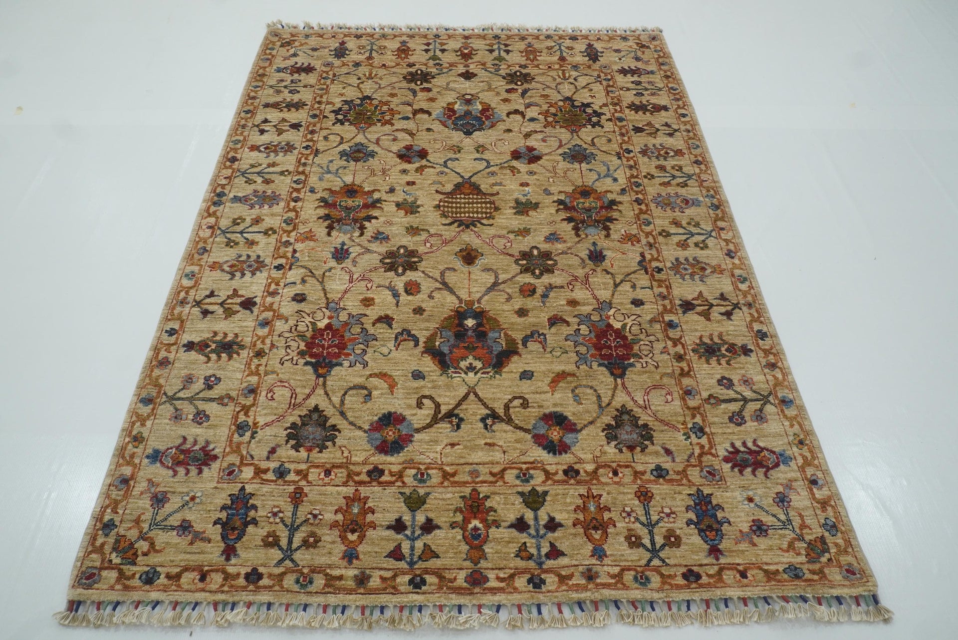 5x7 Beige Waziri Afghan Hand knotted Wool Oriental Rug